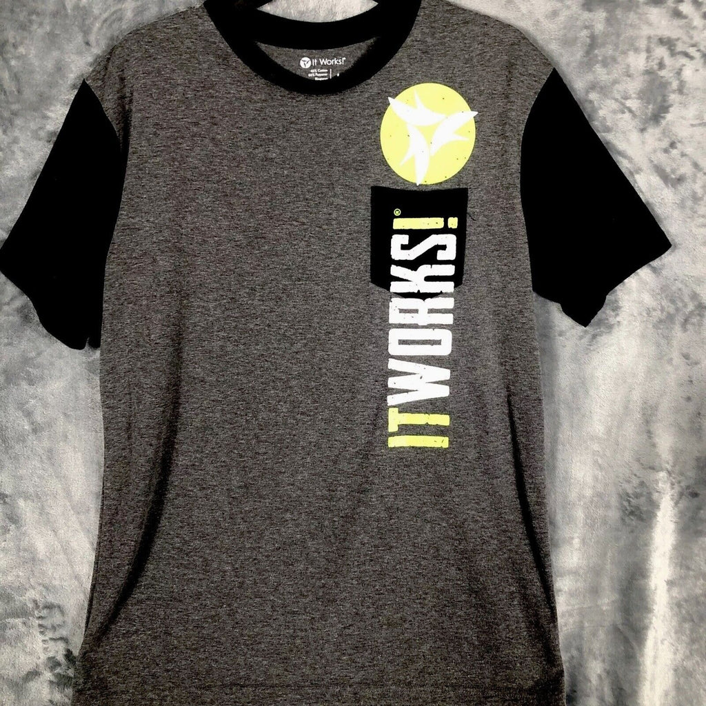 Women’s it Works Global T-shirt Black & Green Bling Shirt Size Large Gray/Black