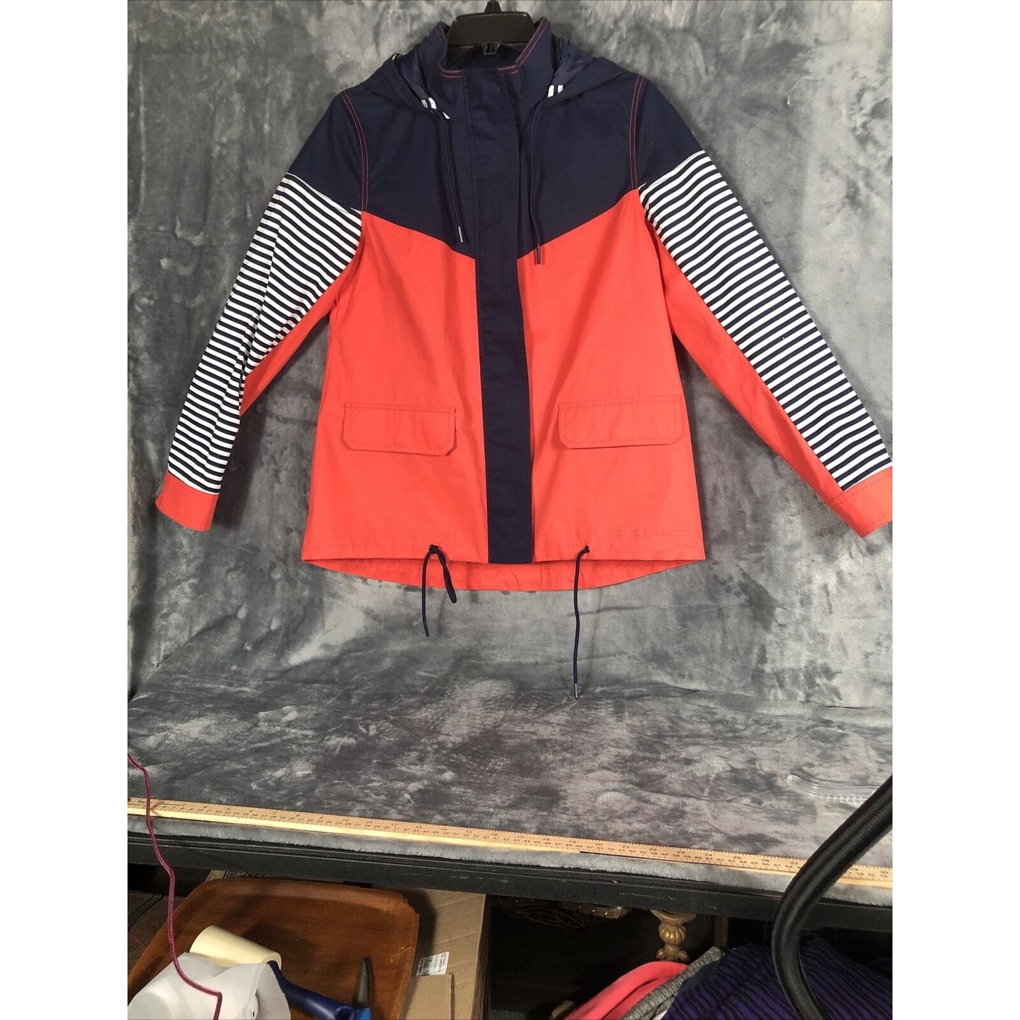 Crown & Ivy Woman's Jacket  Blue Orange White Hooded Adult Size Small