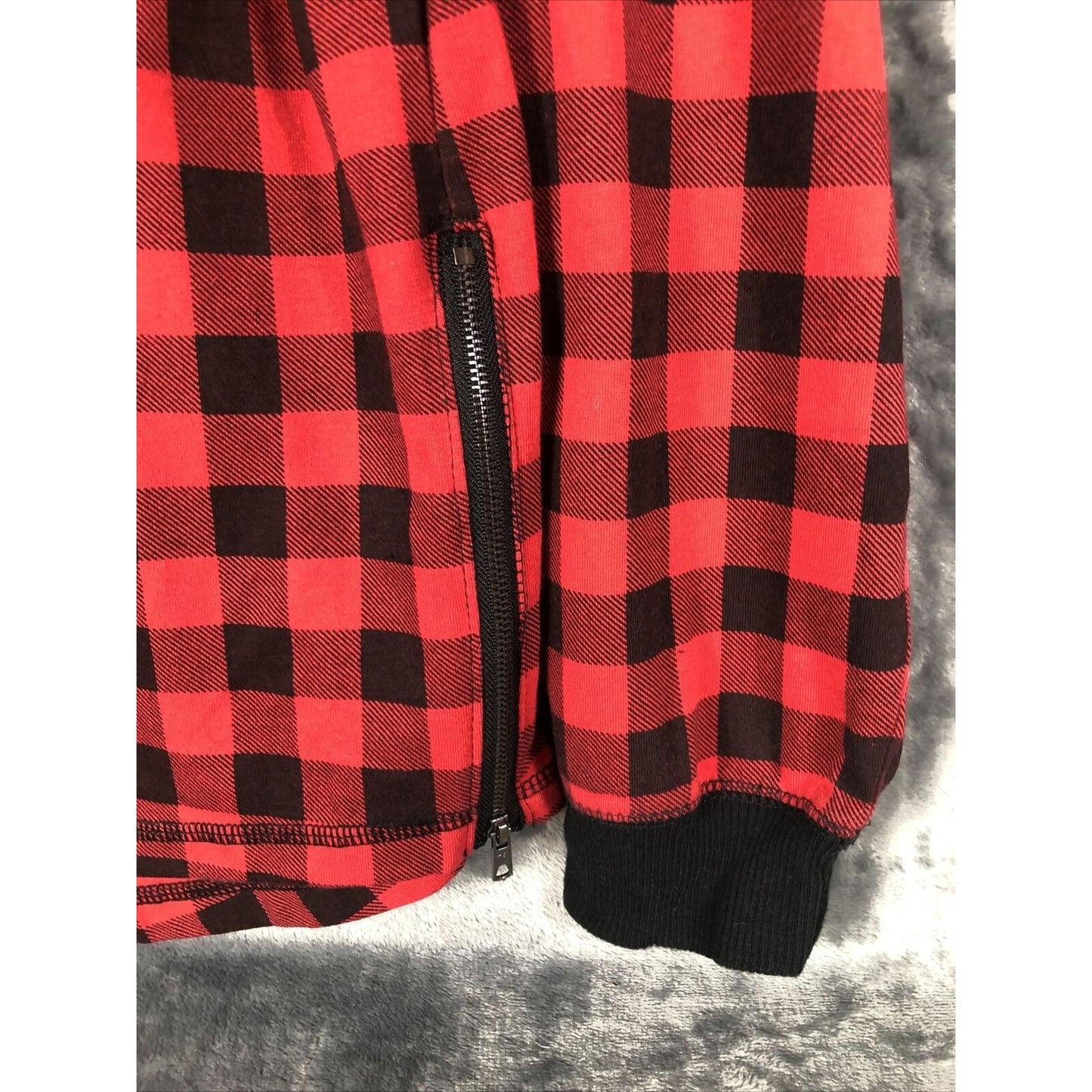 Red & Black Plaid Hoodie Men’s Large Long Sleeve With Side Zippers