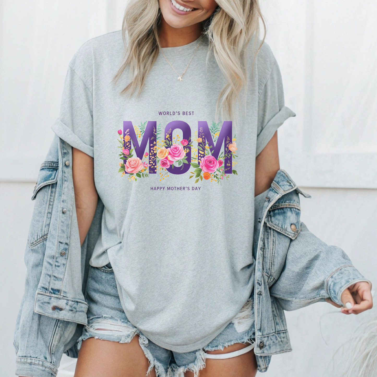 Mother's Day T-Shirt, World's Best Mom Tee, Floral Graphic Shirt, Gift for Mom, Gildan Cotton Shirt, Customized Mother's Day Gift