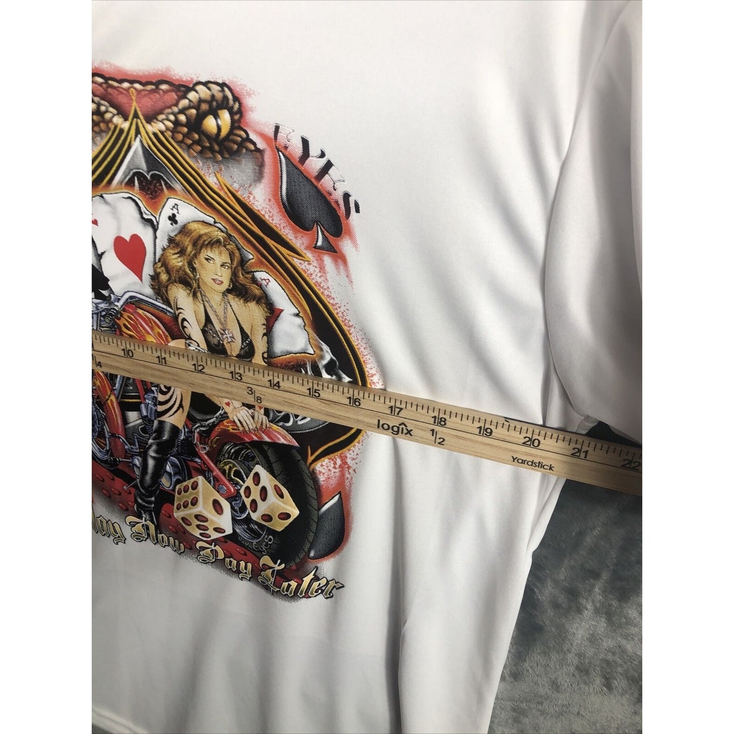 Men's T-Shirt Play Now Pay Later Bike Gambling Cards Hot Girl Shirt White Bikers