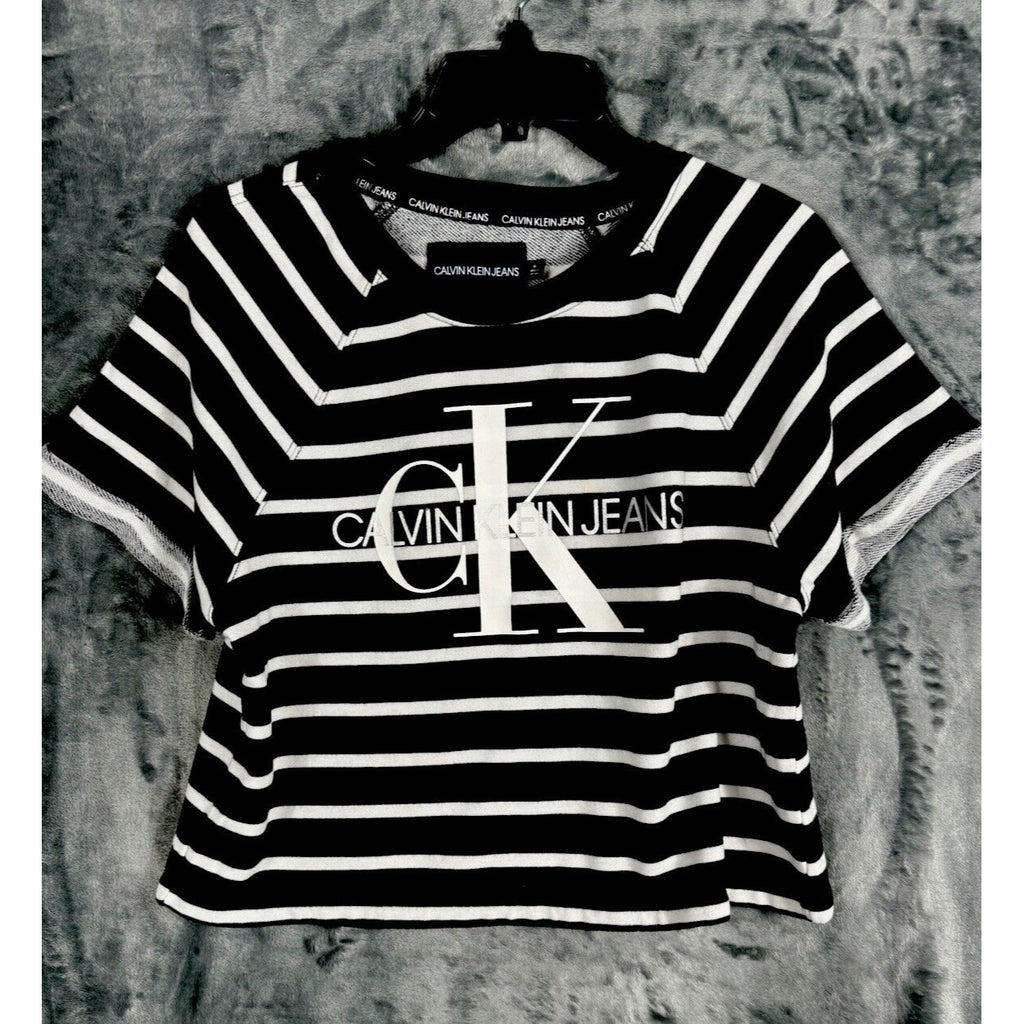 Calvin klein T Shirt Crop Tops Black/White Medium