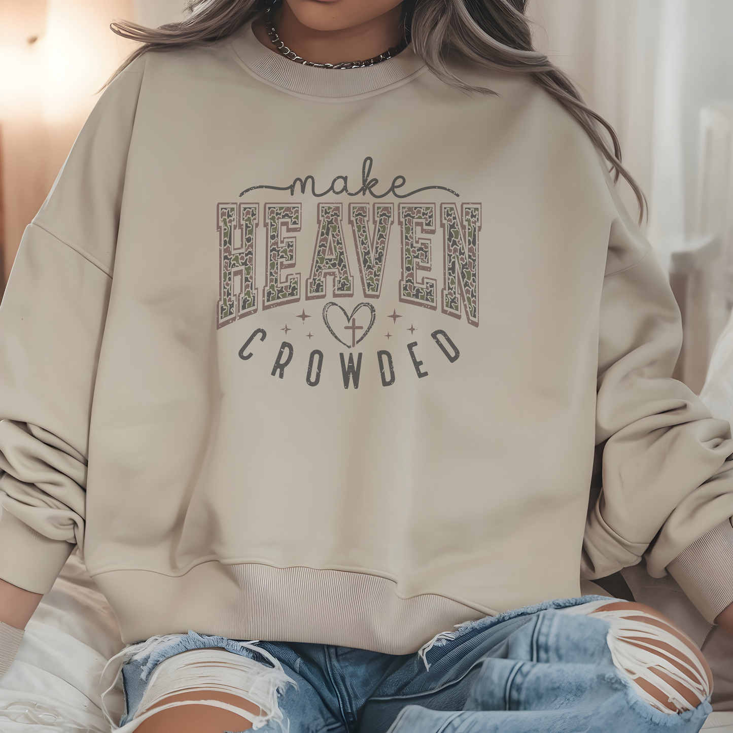 Christian Apparel Unisex Sweatshirt, Religious Crewneck, Camo Print, Spiritual Comfort, Inspirational Gift, Faith-Based Clothing, Positive