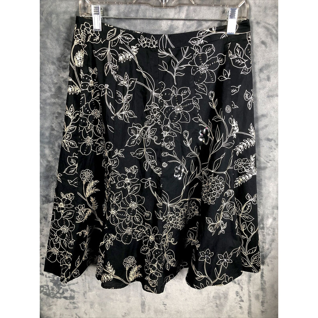 Ann Taylor Loft Skirt 4 Women’s Black Flare Floral Sequined Black Tan
