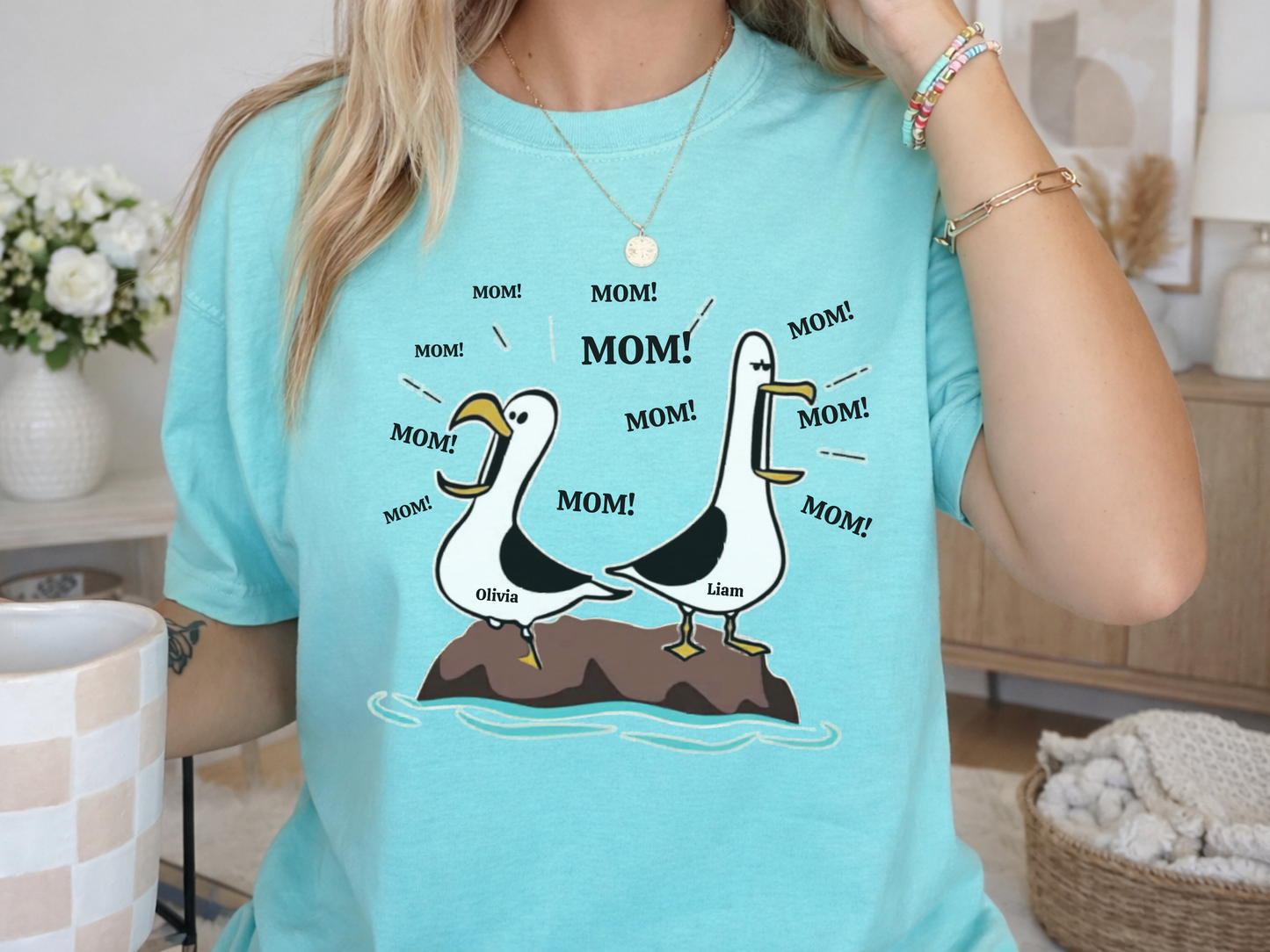 Funny Seagull Racerback Tank Top, Personalized Name Tank, Cute Mom Gift, Lightweight Comfy Top, Ideal for Summer, Casual Wear