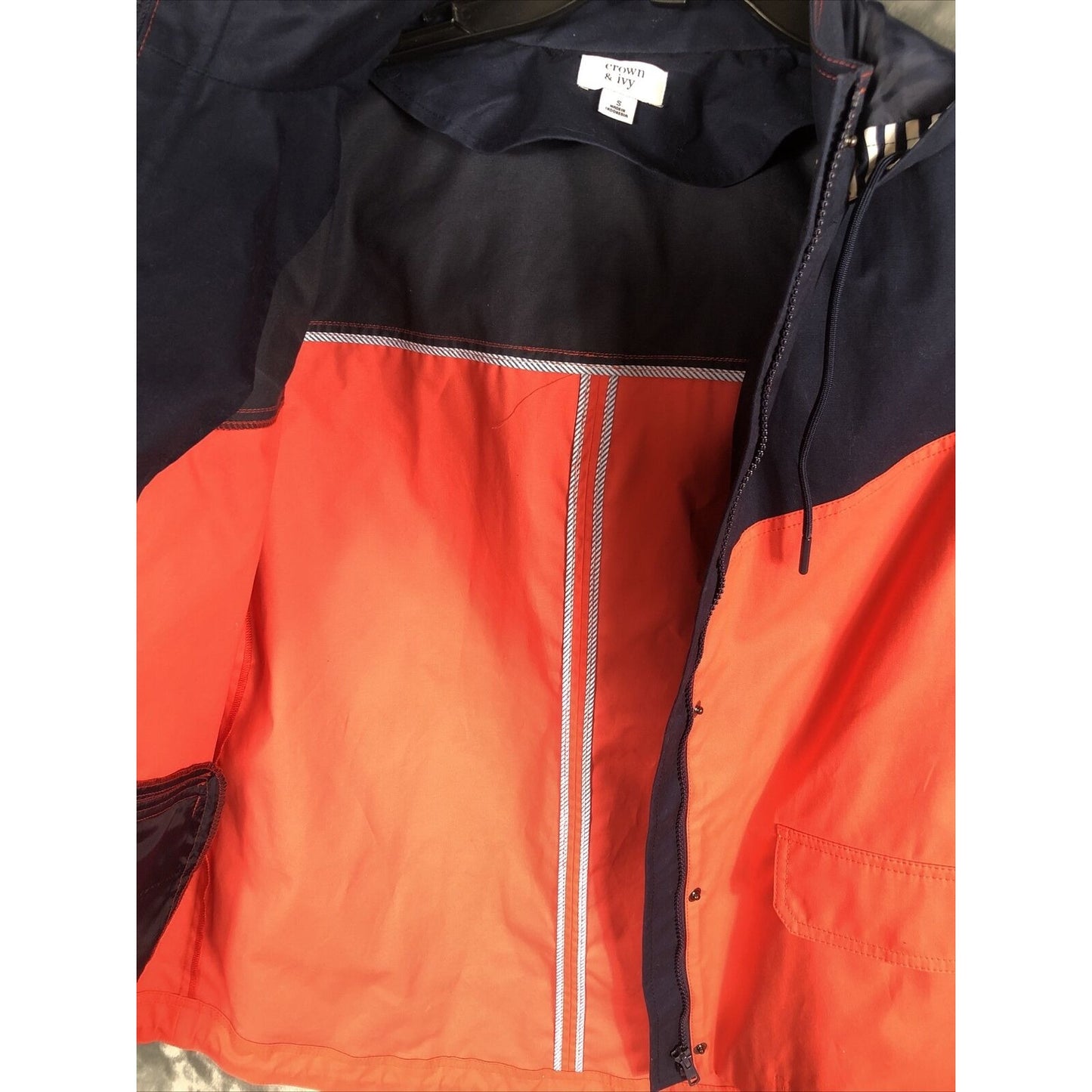 Crown & Ivy Woman's Jacket  Blue Orange White Hooded Adult Size Small