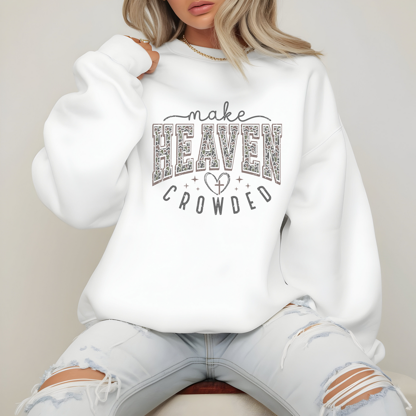 Christian Apparel Unisex Sweatshirt, Religious Crewneck, Camo Print, Spiritual Comfort, Inspirational Gift, Faith-Based Clothing, Positive