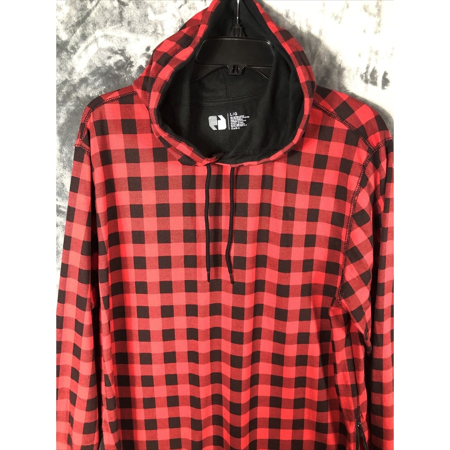 Red & Black Plaid Hoodie Men’s Large Long Sleeve With Side Zippers