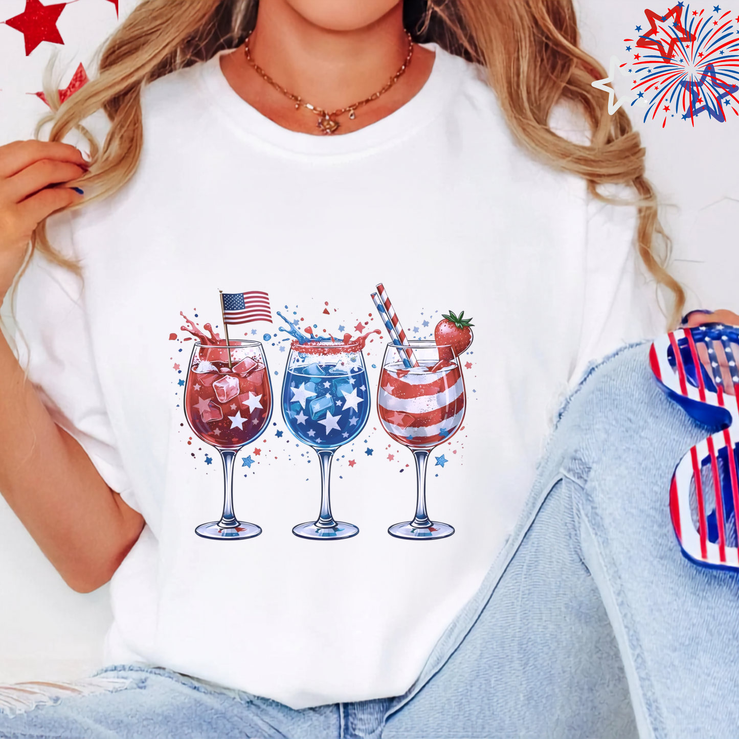 Patriotic Drinkware Design, Fourth of July Party, USA Themed Glasses, Fun Summer BBQ Decor, Independence Day Gift Idea, Watercolor Art
