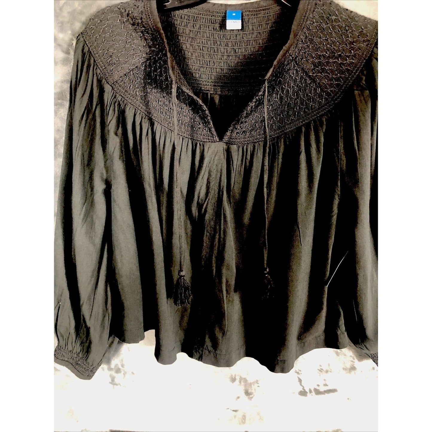 Old Navy Top Medium Gray Textured Clip Dot Long Sleeve Peasant Blouse Women's