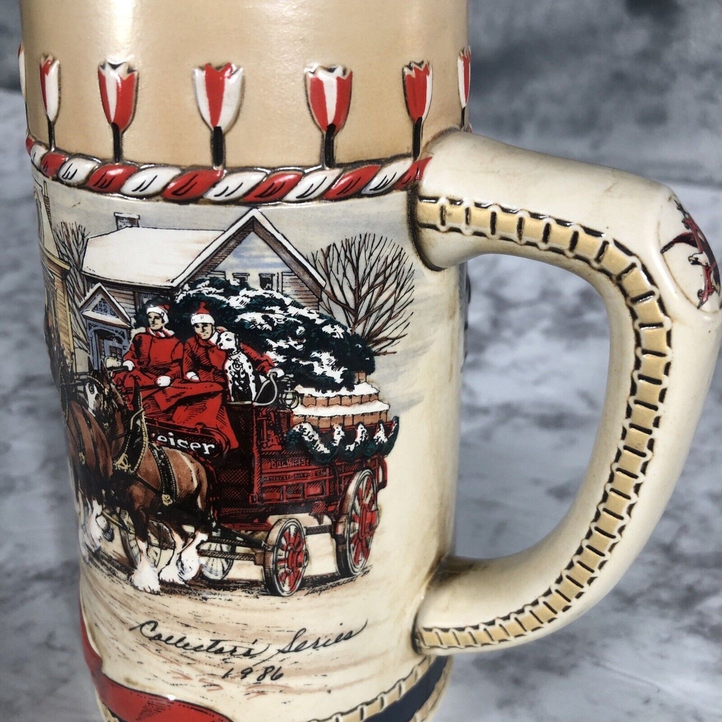 Anheuser-Busch Budweiser Clydesdale Holiday Ceramic Beer Stein 1986 "B" Series