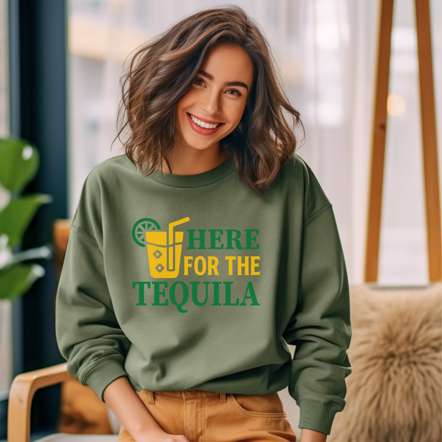 Here for the Tequila Sweatshirt • Funny Drinking Shirt • Party Graphic Pullover • Tequila Lover Gift • Cinco de Mayo Outfit • Cozy Unisex Sweatshirt