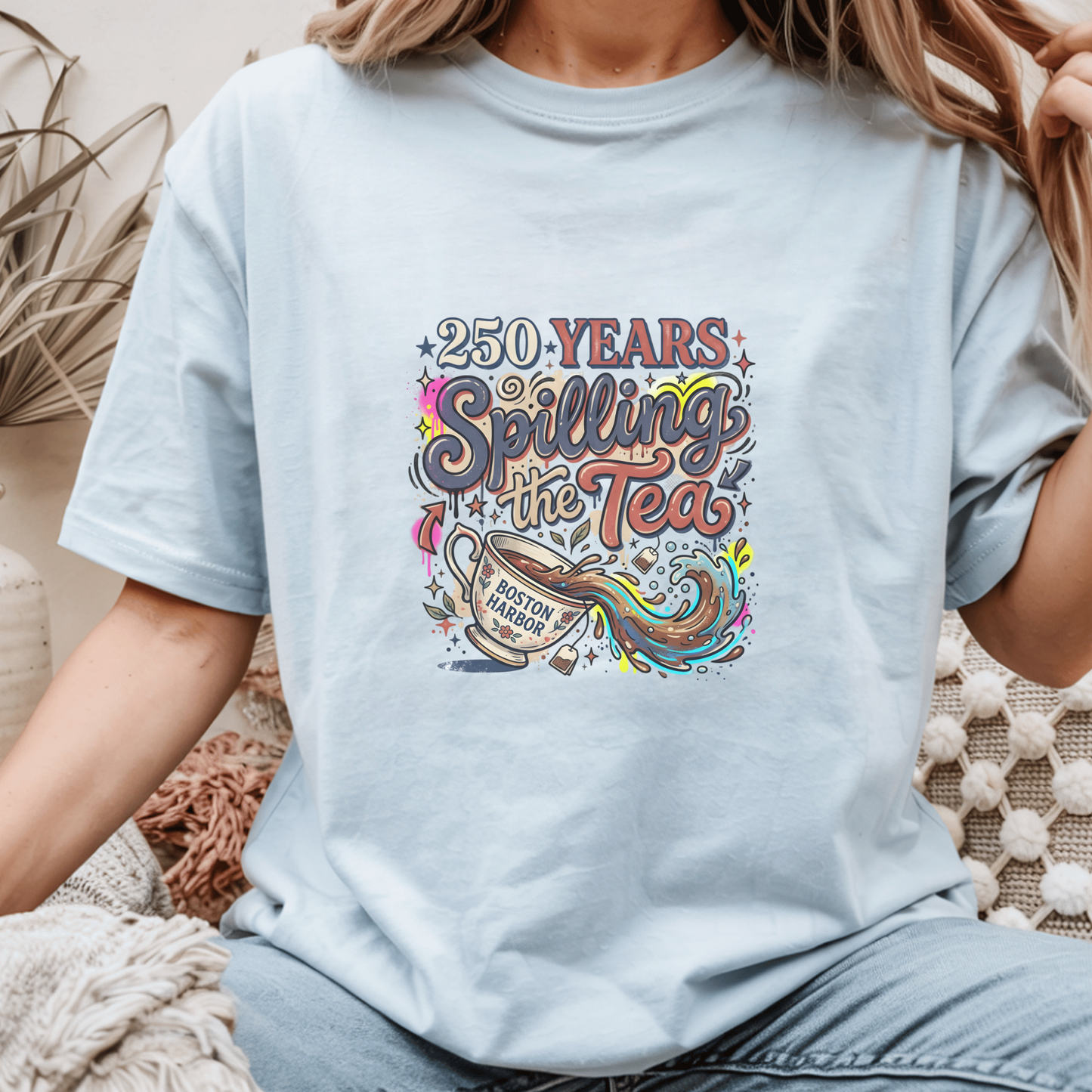 250 Years Boston Harbor T-Shirt, Spilling the Tea Graphic Tee, Revolutionary History Apparel, Fun Gift for History Lovers
