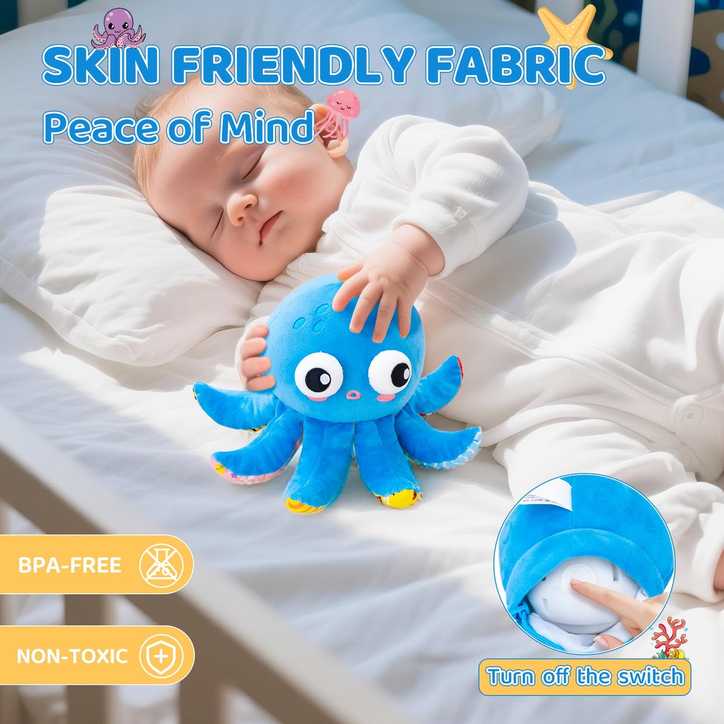 Baby Toys 6-12 Months, Musical Crawling Bouncing Octopus Plush Toys 12-18 Months, 50 Songs & Recording Feature, Interactive Toddler Toys Age 1-2 Tummy Time Toys for 1 Year Old Infant