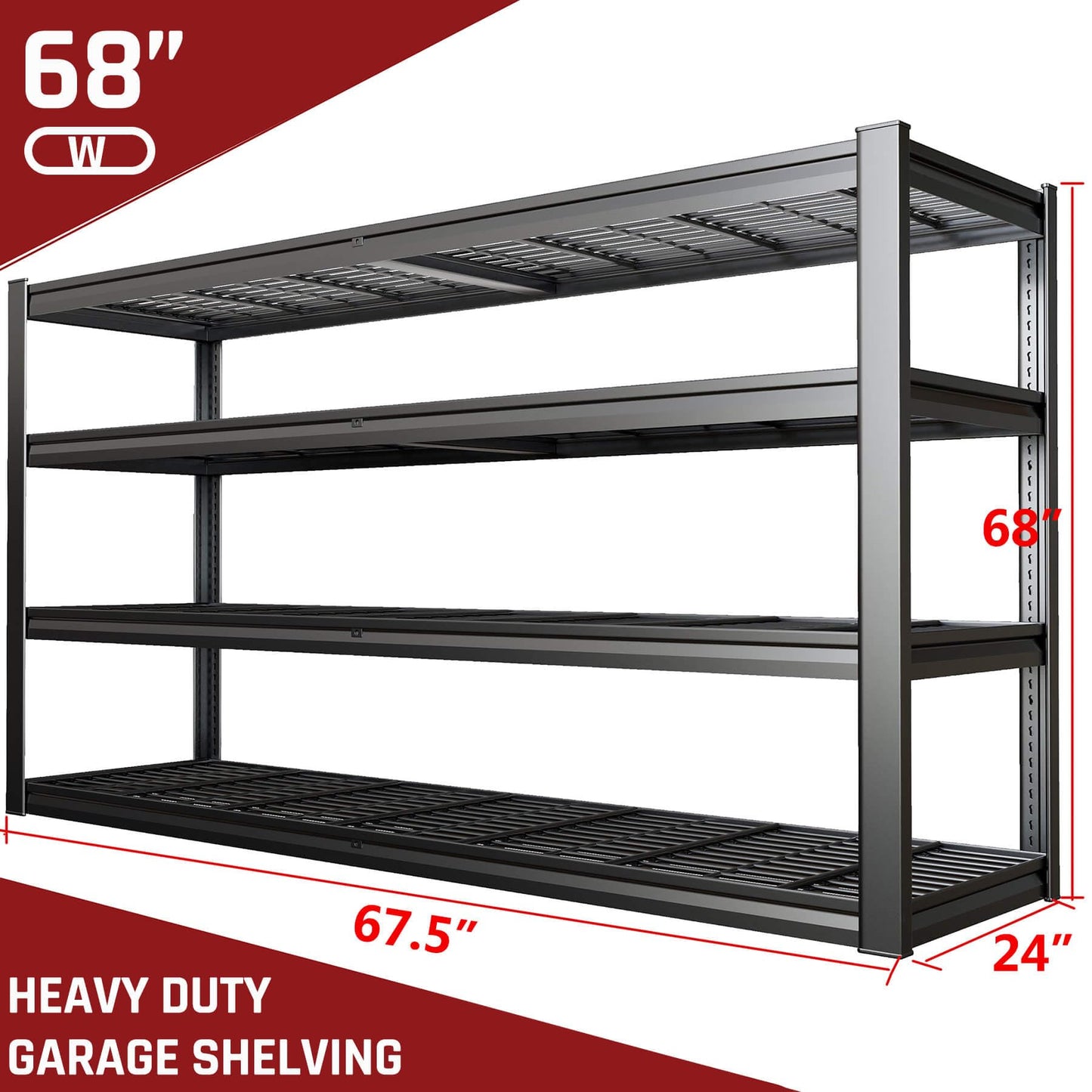 PMKES 67" Wide Garage Shelving Unit, 67" W x 24" D x 68" H, Heavy Duty Garage Storage Shelves,3500 LBS Capacity, Industrial Adjustable Shelves for Basement Warehouse