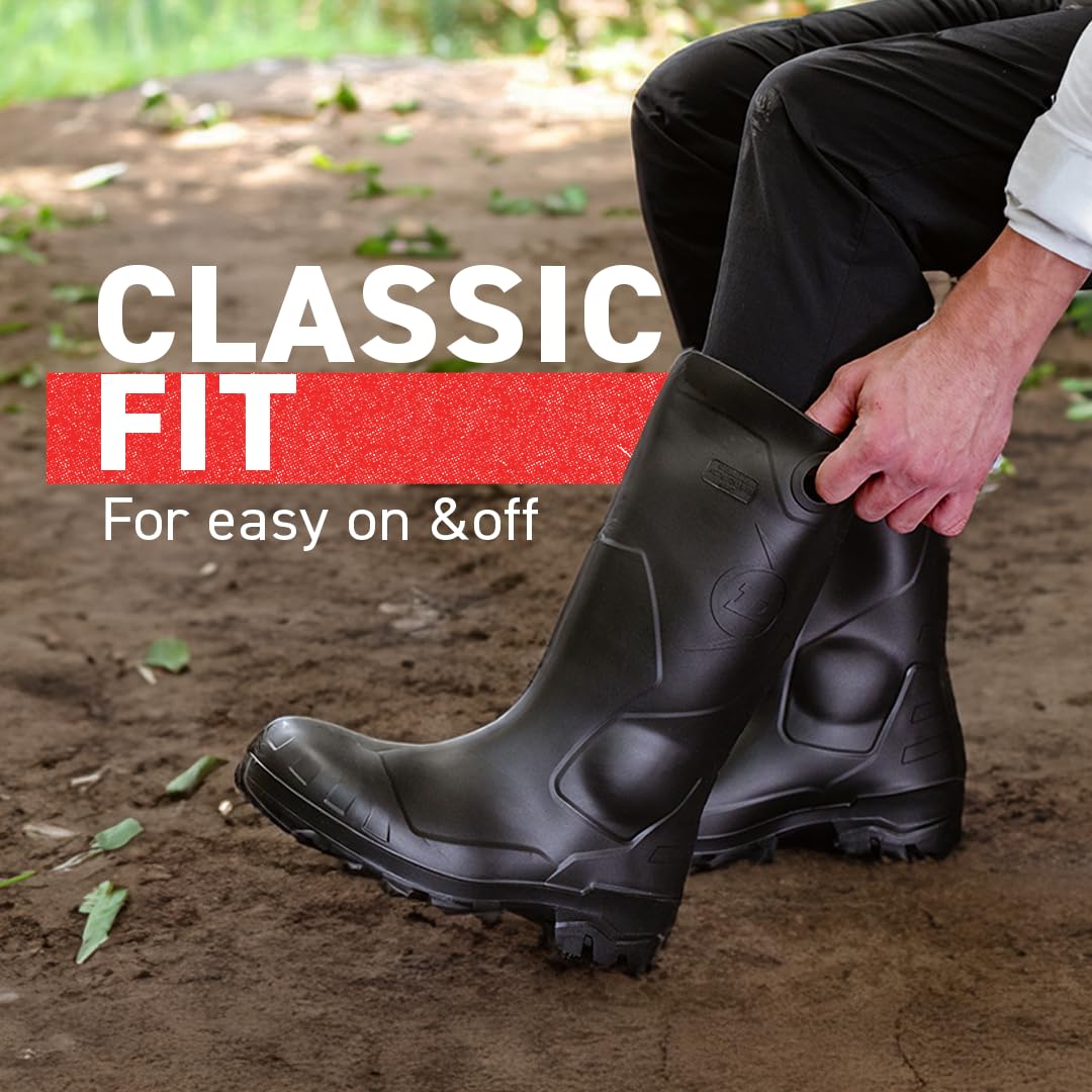 DUNLOP Chesapeake Rubber Boots for Men & Women – PVC - Waterproof - Lightweight Garden, Fishing & Rain Boots with Soft Toe and Wide Calf – Black – Size 3–15