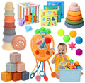 Baby Toys 6 to12 Months, 7 in-1 Montessori Toy for 6-9-12-18 Month Old with Pull String Toy, Sensory Bin Toys, Stacking Baby Blocks & Soft Infant Ring & Sensory Ball, Stacking Cups for Toddler 1-3Gift