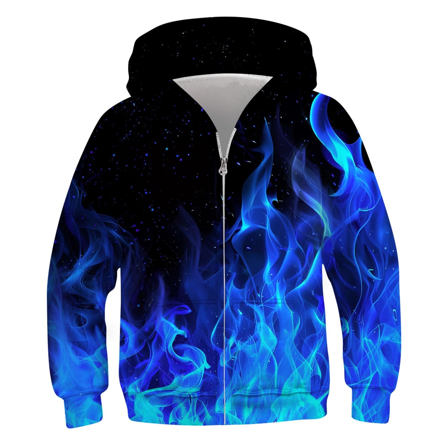 TUONROAD 6 7 8 Year Old Boys Blue Flame Hoodies Pullover Little Girls Fall Winter Lightweight Thin Coats for Kids Size 6 7 8 Cute 3D Fire Graphic Flaming Smoke Sweatsuits Zip up Hooded Clothes