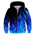 TUONROAD 6 7 8 Year Old Boys Blue Flame Hoodies Pullover Little Girls Fall Winter Lightweight Thin Coats for Kids Size 6 7 8 Cute 3D Fire Graphic Flaming Smoke Sweatsuits Zip up Hooded Clothes