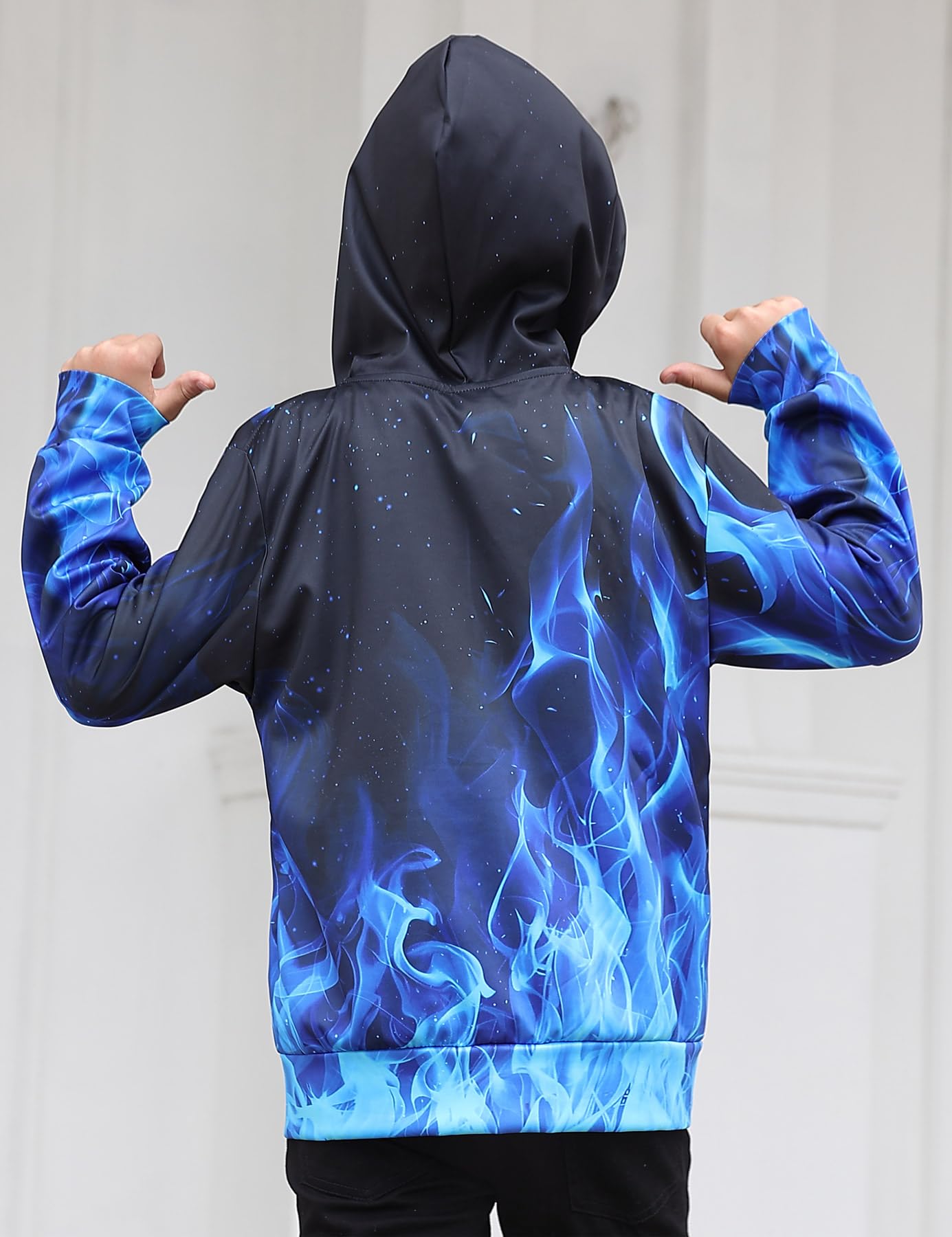 TUONROAD 6 7 8 Year Old Boys Blue Flame Hoodies Pullover Little Girls Fall Winter Lightweight Thin Coats for Kids Size 6 7 8 Cute 3D Fire Graphic Flaming Smoke Sweatsuits Zip up Hooded Clothes
