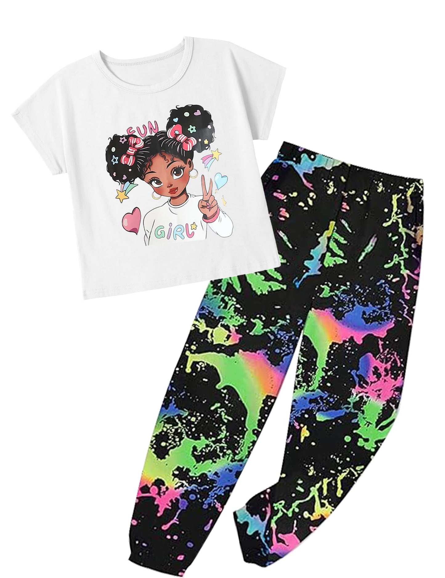 mksodop Girls Clothes 2Piece,Teen Girls clothes Fashion Printed T-Shirt and Camouflage Pants Girls Outfits Set