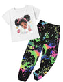 mksodop Girls Clothes 2Piece,Teen Girls clothes Fashion Printed T-Shirt and Camouflage Pants Girls Outfits Set