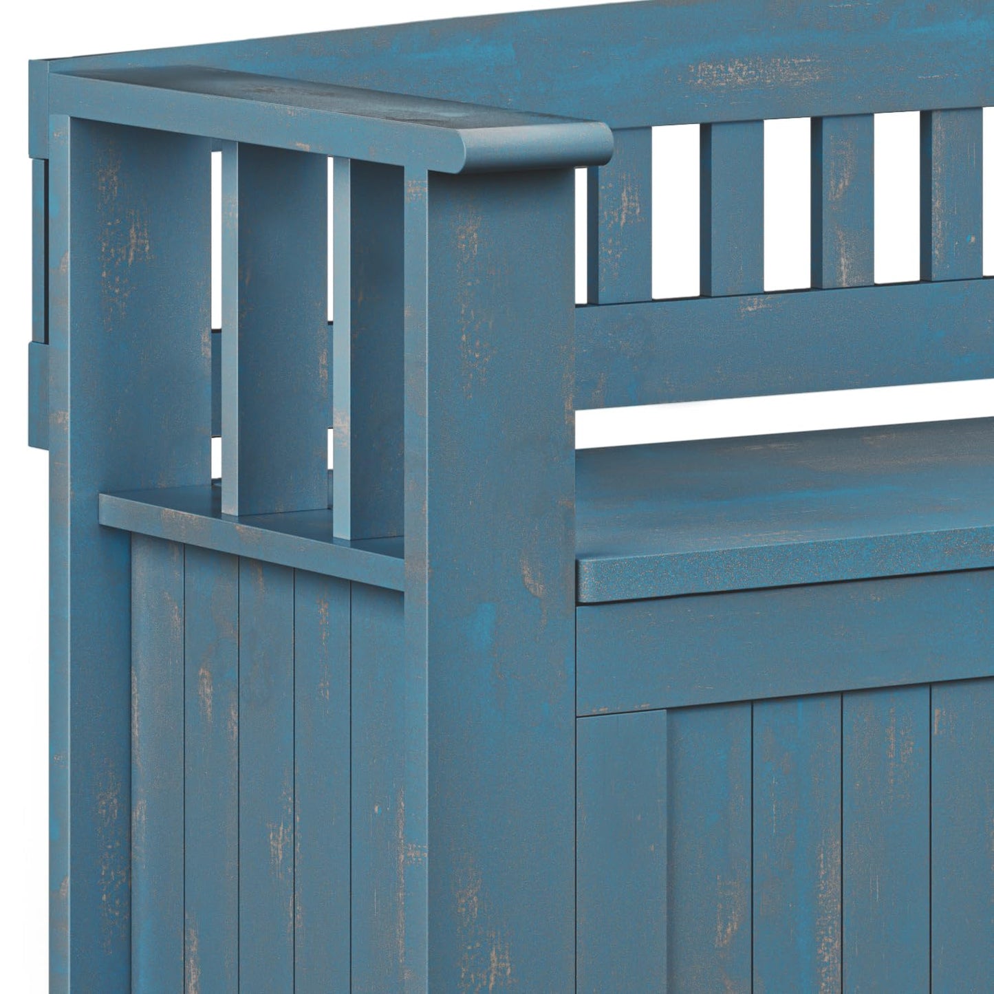 SIMPLIHOME Acadian Entryway Storage Bench - 48 inch Wide Solid Wood Hallway Seat in Distressed Coastal Blue, Transitional Bench for Entryway or Living Room with Lift-Up Lid and Spacious Storage