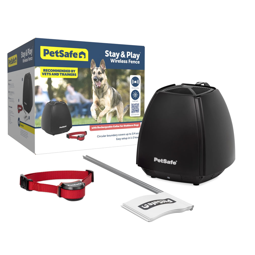 PetSafe Stay & Play Wireless Pet Fence for Stubborn Dogs - No Wire Circular Boundary, Secure 3/4-Acre Yard, For Dogs 5lbs+, America's Safest Wireless Fence From Parent Company INVISIBLE FENCE Brand