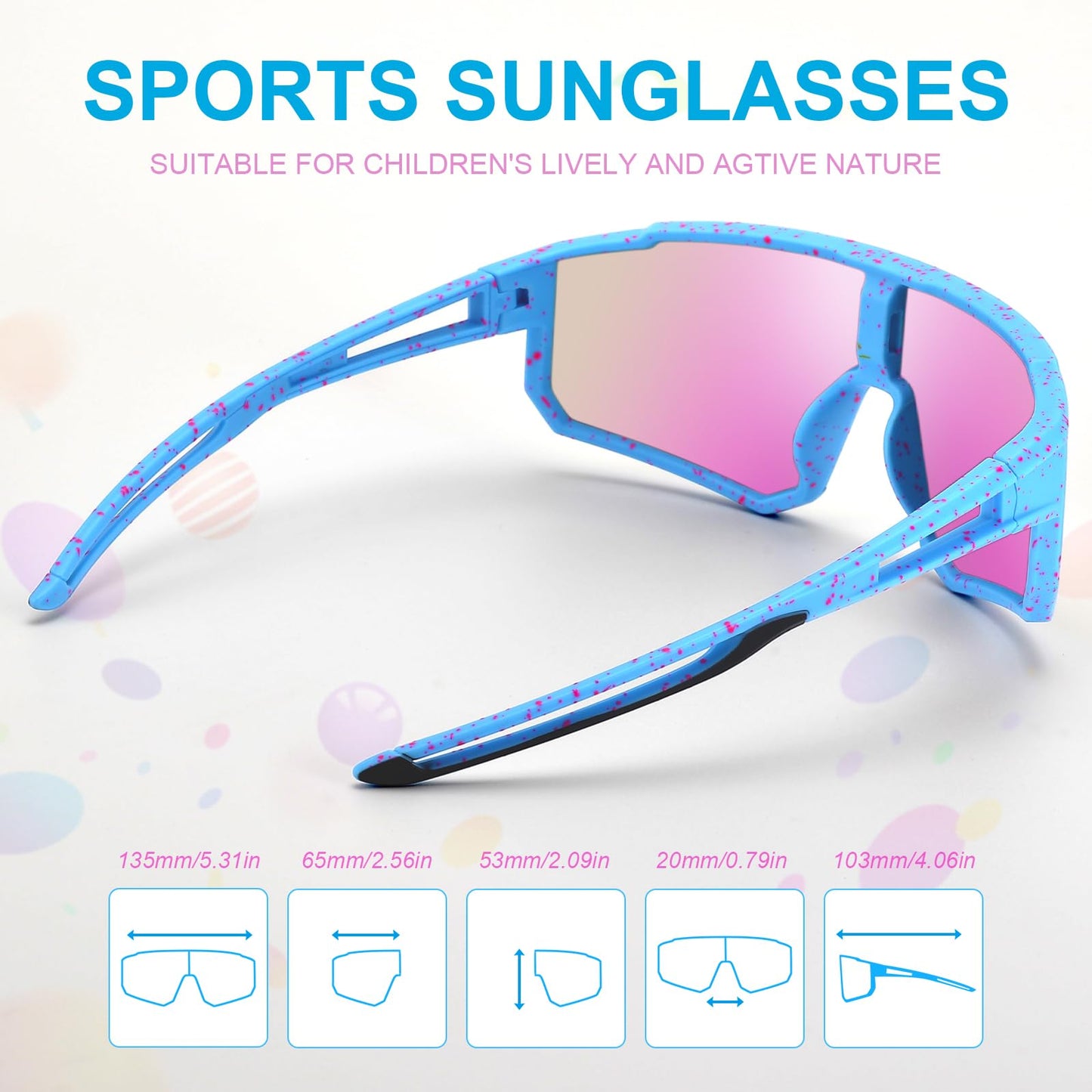 CMBJJU 3PACK Kids Sunglasses,Youth Baseball Glasses,Cycling Goggles for 6-14 Boys Girls,UV400 Protection (3pcs-Black Blue+White Blue+Blue Pink-K01)