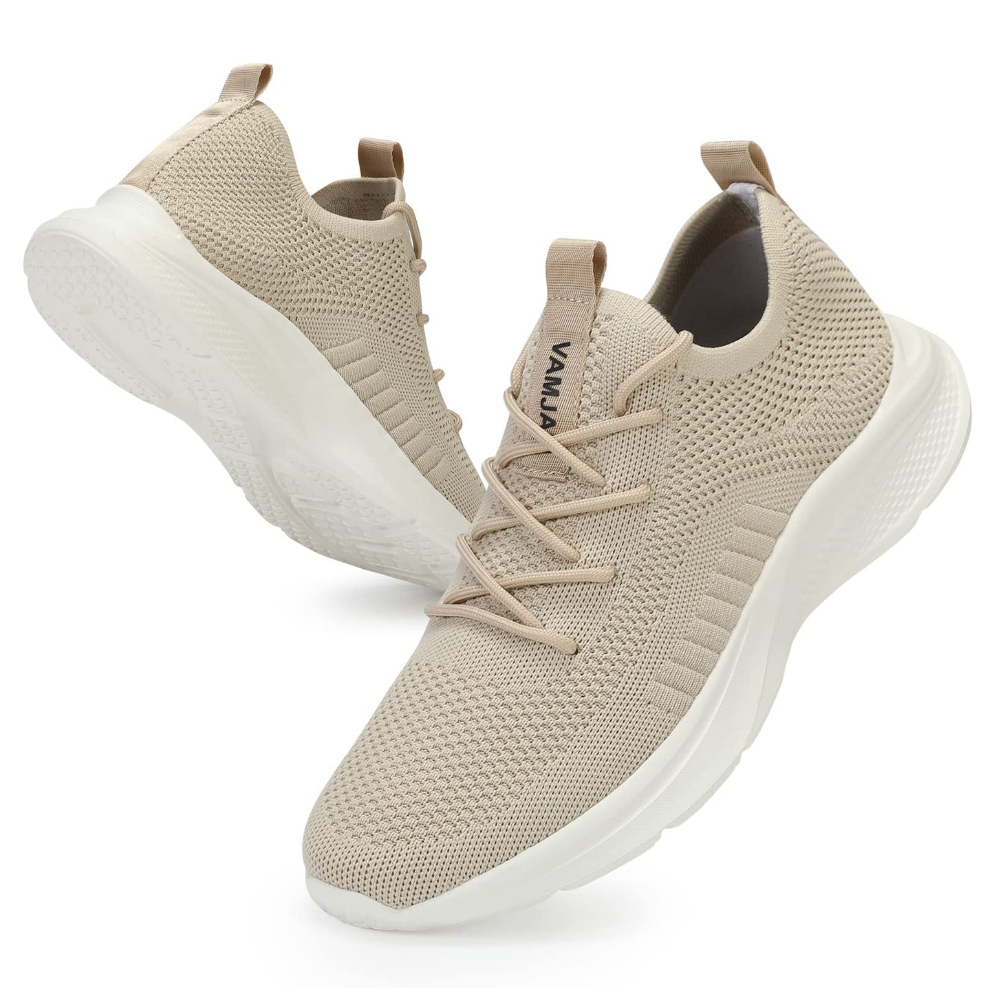 VAMJAM Men's Running Shoes Fashion Sneakers Lightweight Breathable Flying Knitting Lace Up Mesh Walking Shoes Workout Casual Sports Shoes Off White Size 14