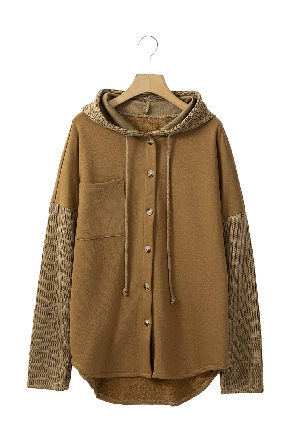 SHEWIN Women's Oversized Sweatshirts for Women Loose Fit Casual Long Sleeve Button Lightweight Hoodies Fall Outfits Women Trendy,US 4-6(S),Brown