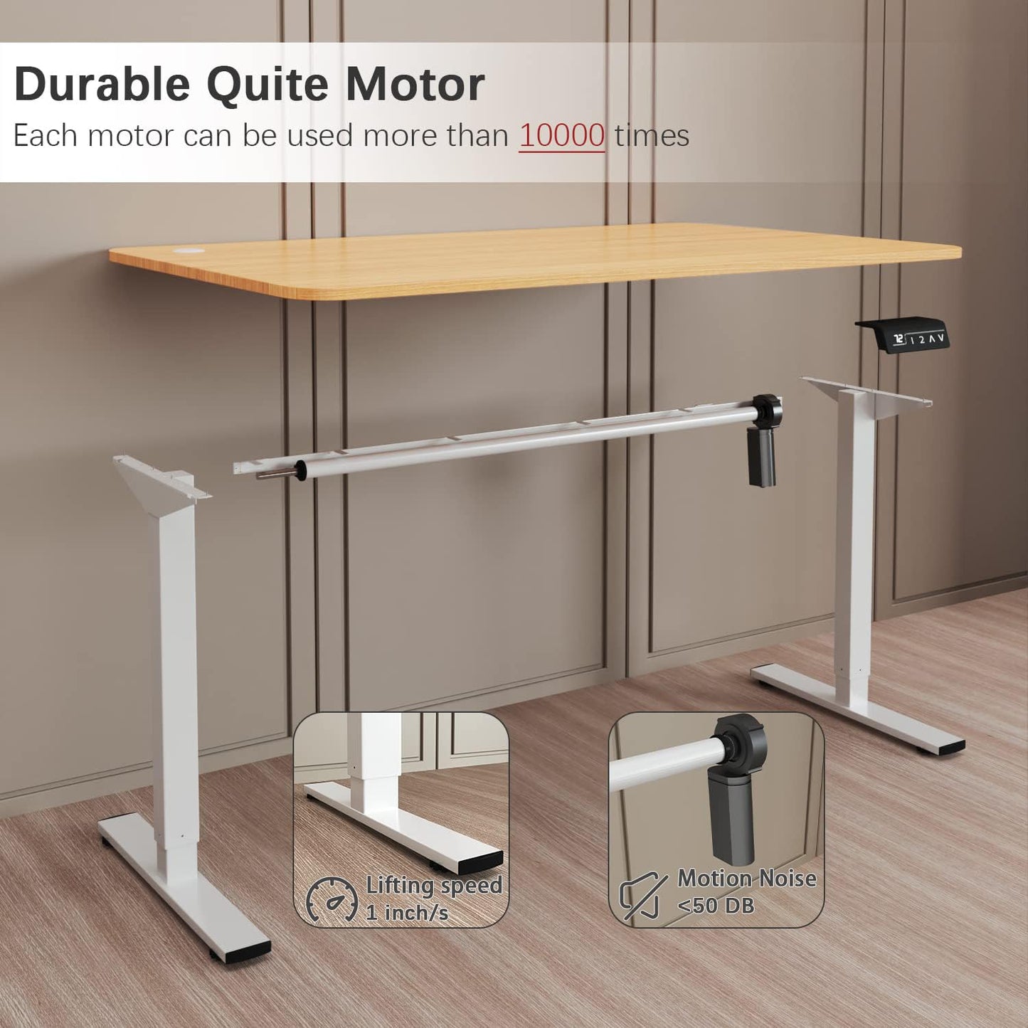 Furmax Electric Height Adjustable Standing Desk 55 x 24 Inches Large Sit Stand Up Desk Home Office Computer Desk Memory Preset with T-Shaped Metal Bracket, Nature