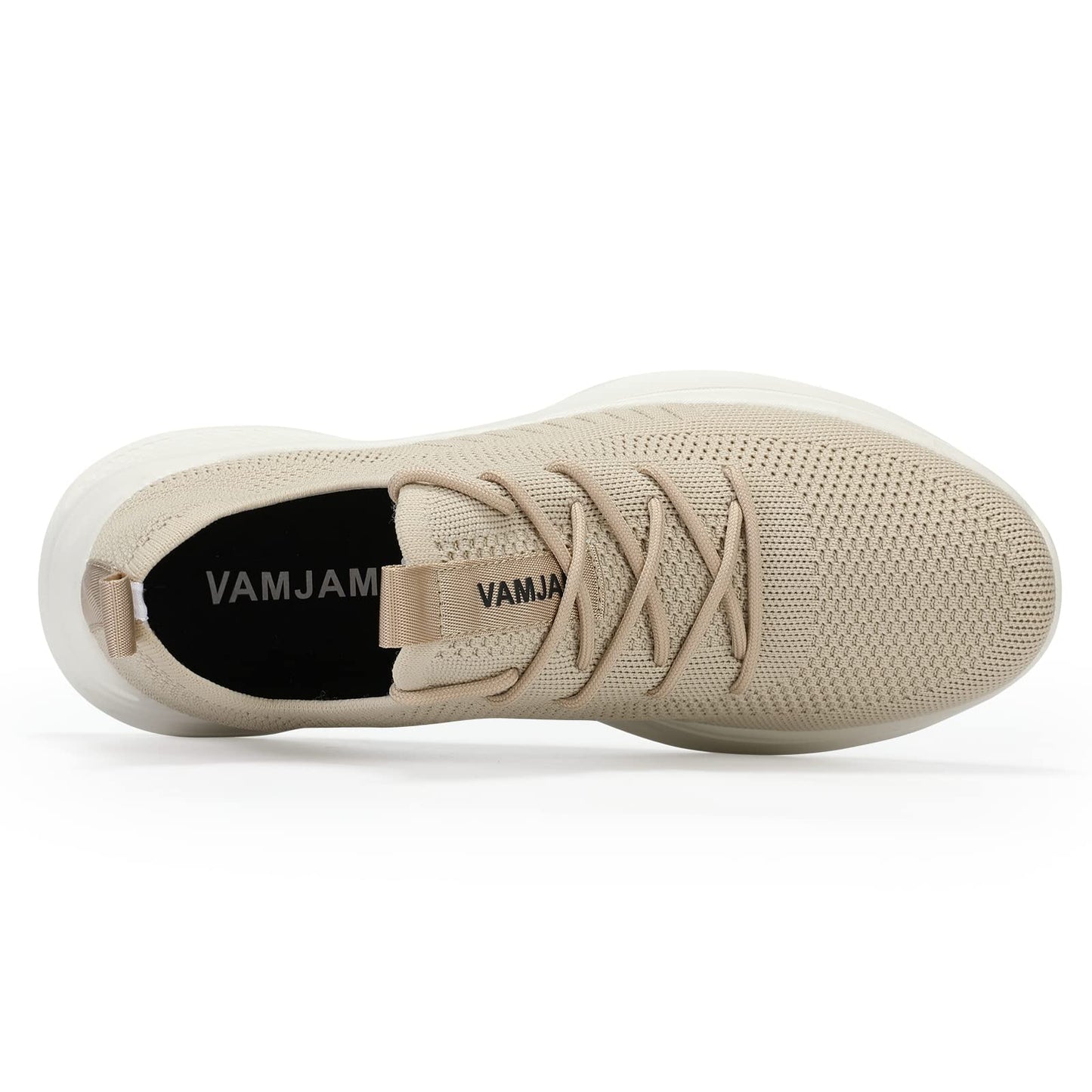 VAMJAM Men's Running Shoes Fashion Sneakers Lightweight Breathable Flying Knitting Lace Up Mesh Walking Shoes Workout Casual Sports Shoes Off White Size 14