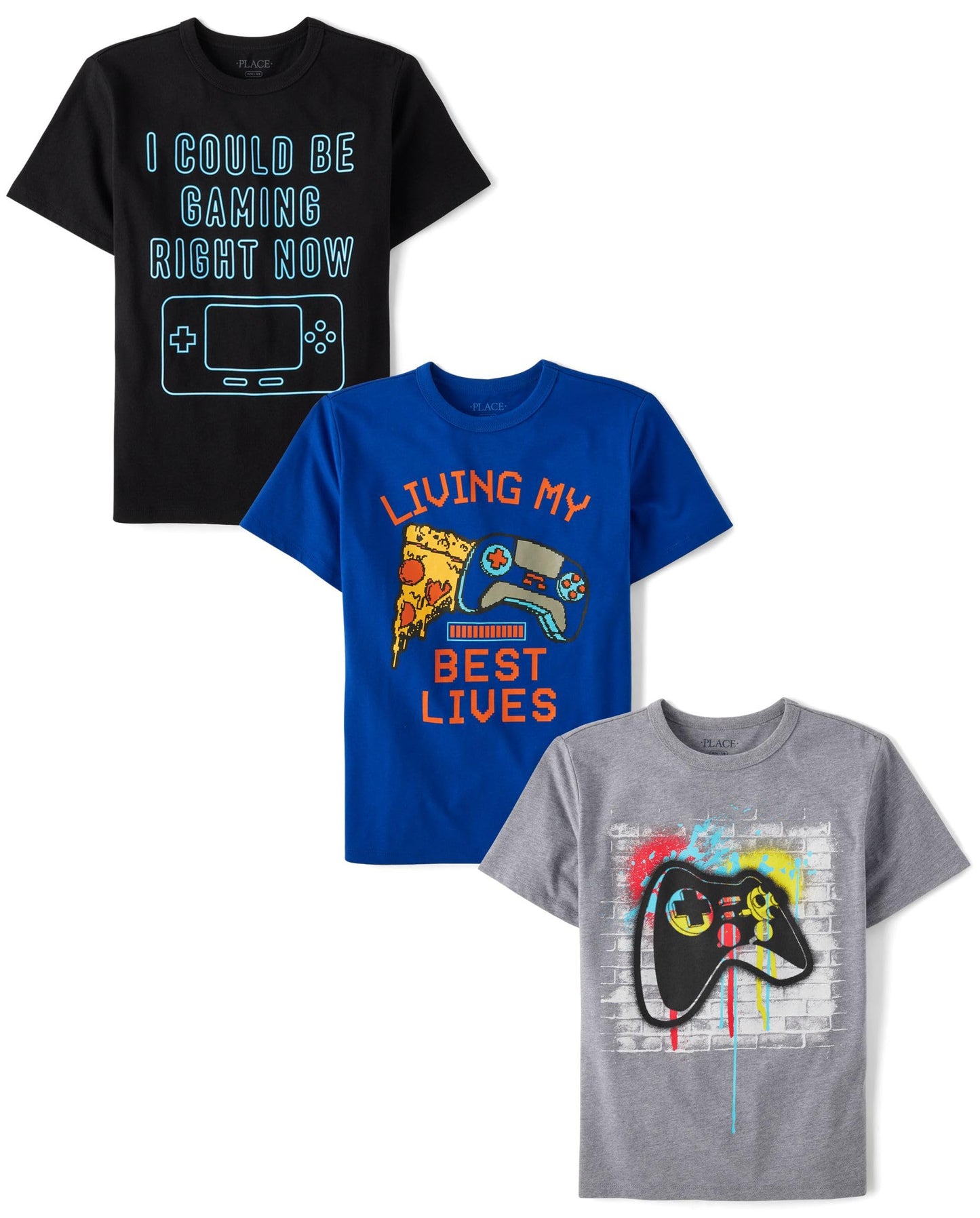 The Children's Place,Boys,Gamer Short Sleeve Graphic T-Shirts,multipacks,Controller/Gaming/Best Life 3-Pack,Medium