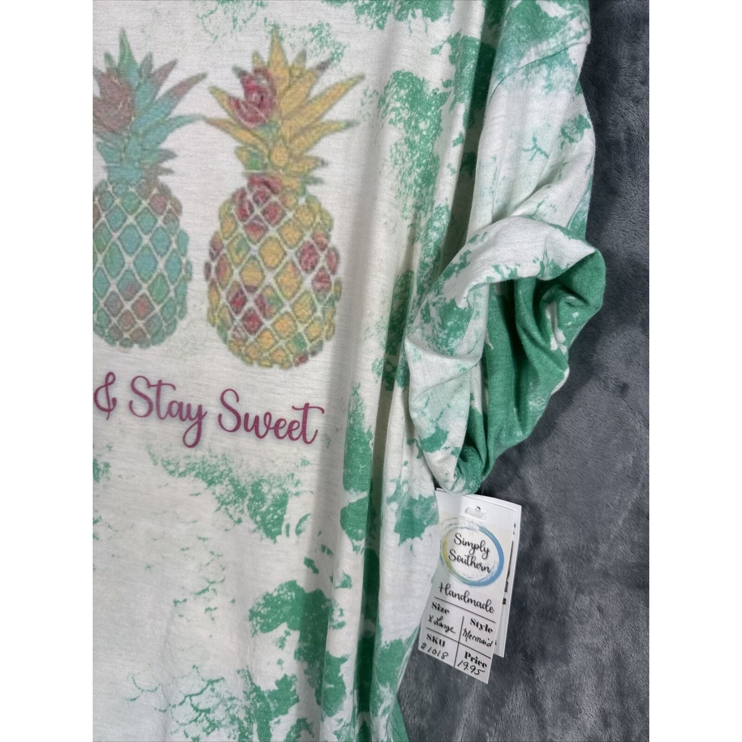 Be Wild & Stay Sweet Woman’s Summer T Shirt Tie Dye Mermaid, Pineapple, Theme XL