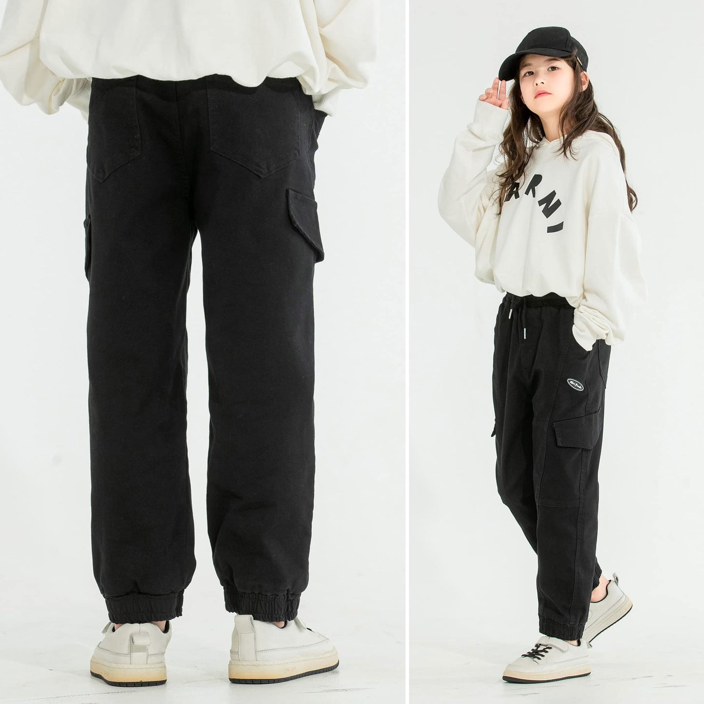 MINI PANDA Girls Pants,Stretchy Loose Fitting Girls Pants Size 6-16 Trendy (as1, Numeric, Numeric_8, Regular, Black, 8)