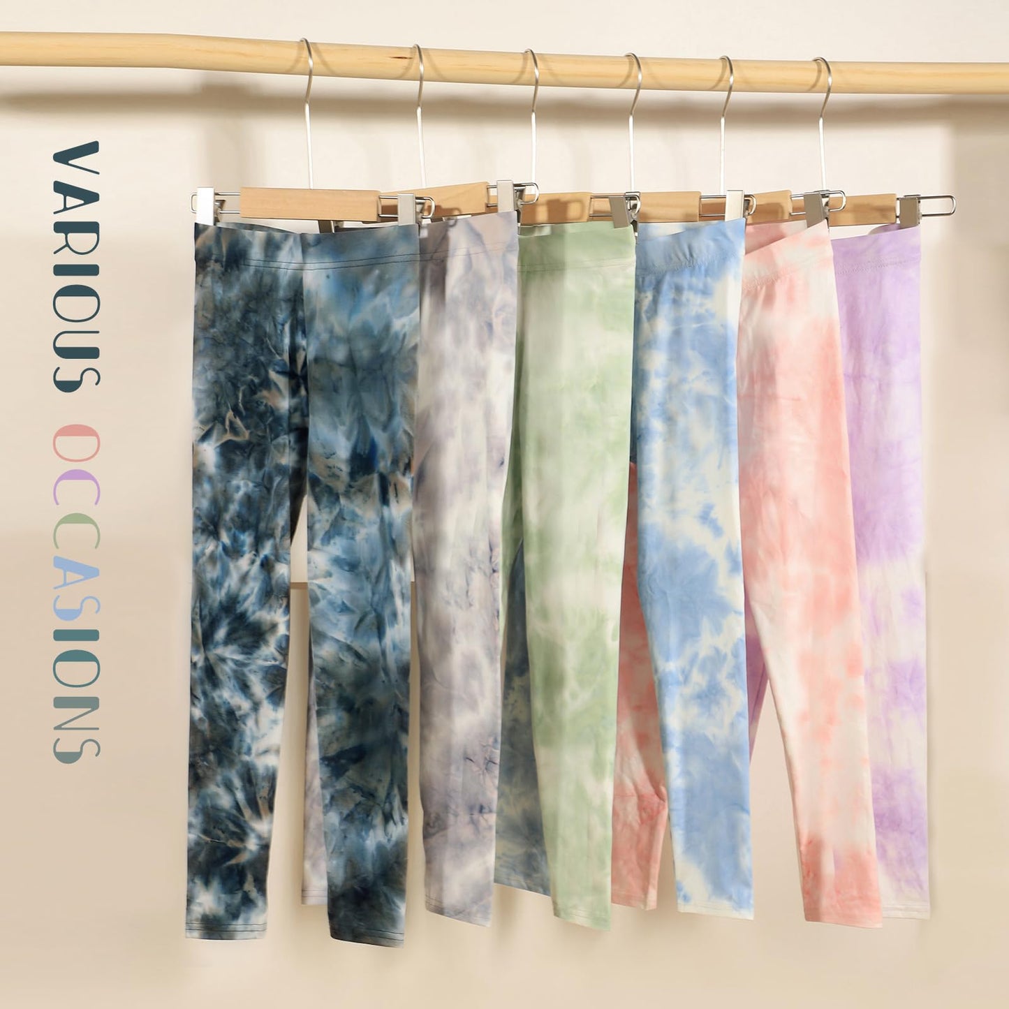 Chicduo 6 Pack Girls Printed Leggings Casual Tie-Dyed Stretchy Yoga Pants for Girls Kids Soft Slim Leggings Multicolor