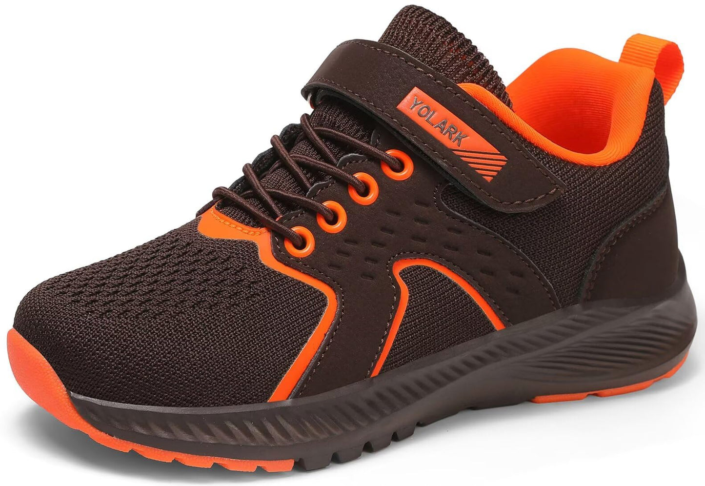 YOLARK Kids Sneakers for Boys Girls Running Tennis Shoes Non-Slip Hiking Walking Shoes Lightweight Breathable Sport Athletic（Brown Big 4.5）