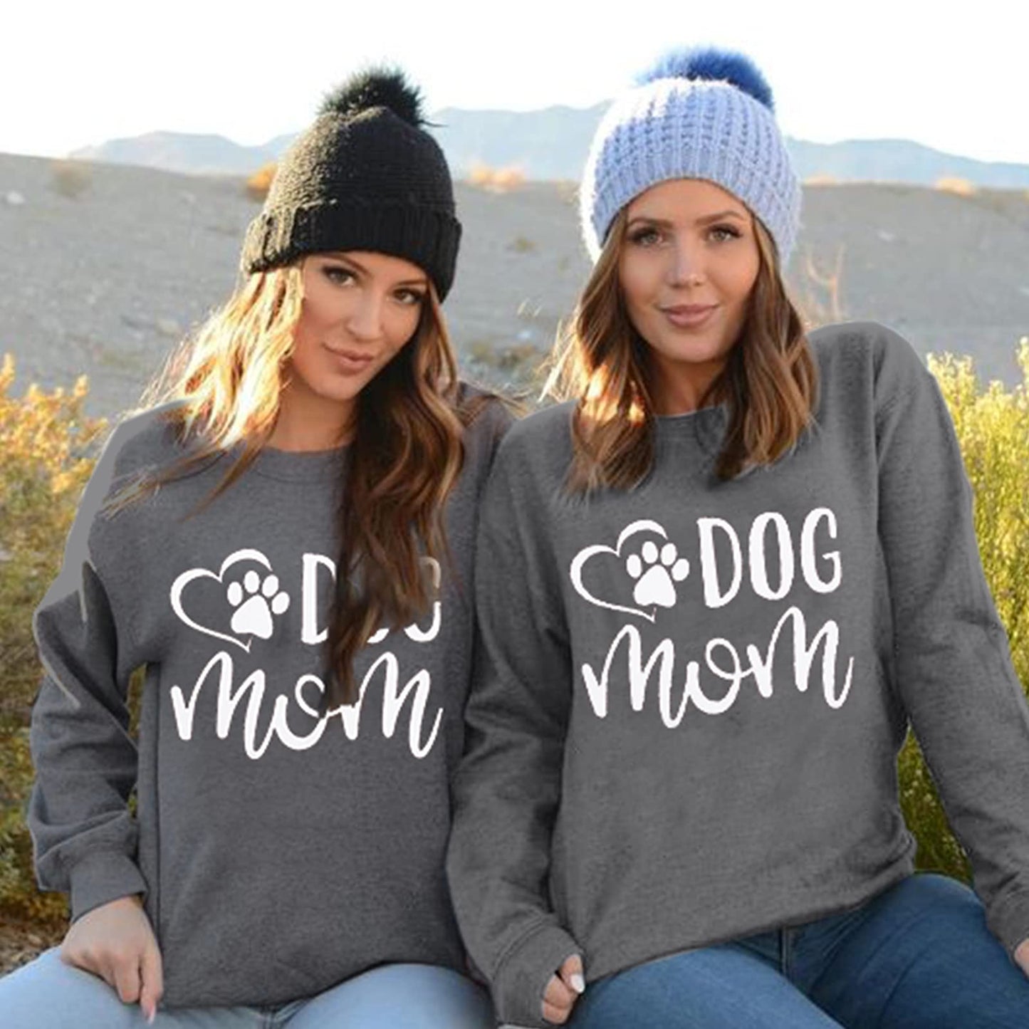 VILOVE Dog Mom Sweatshirt Women Dog Paw Print Cute Sweatshirt Funny Graphic Sweatshirts Long Sleeve Tees Tops Gray