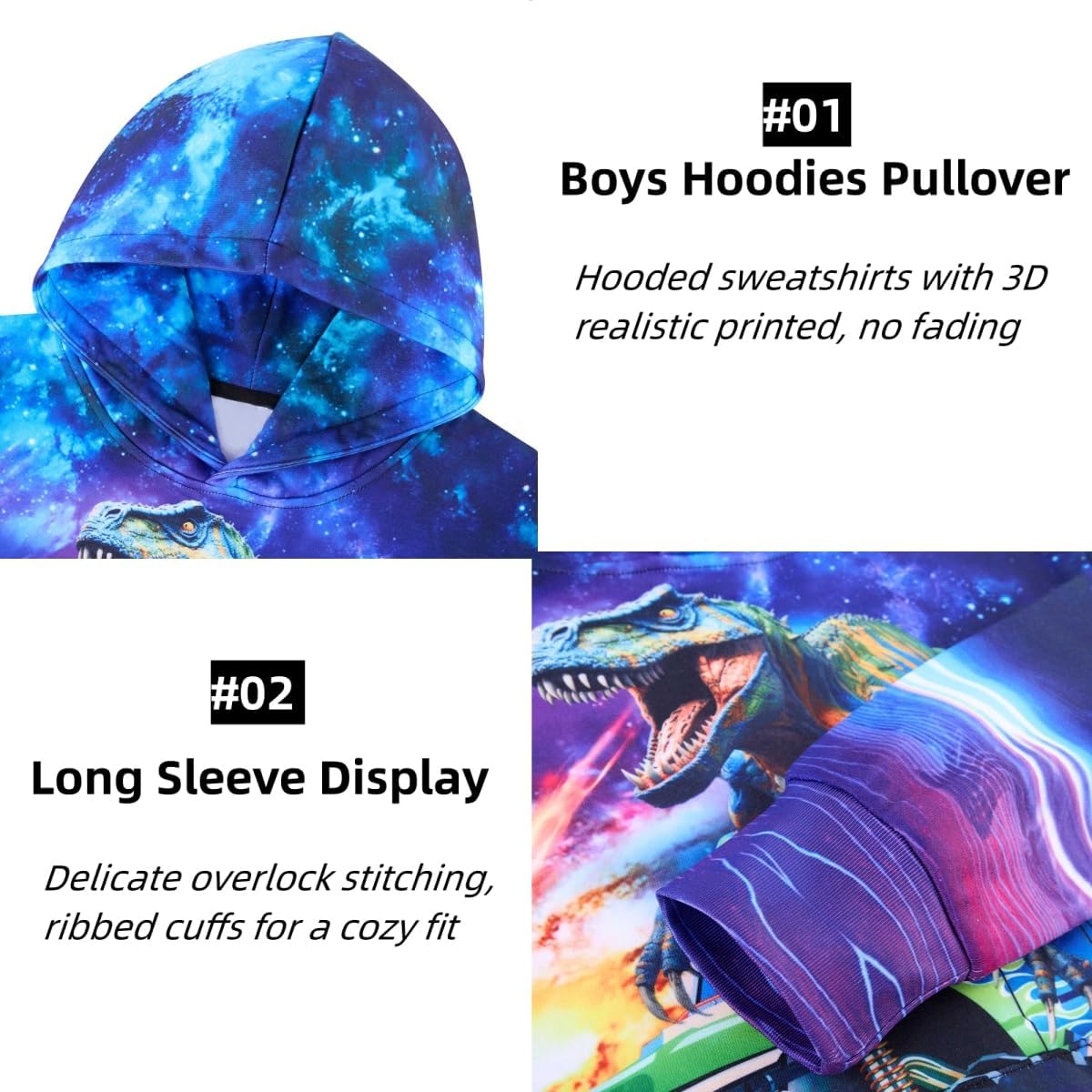 Idgreatim Little Boys Girl Car Hoodies Funny Dinosaur Ride Off-Road Vehicle Hooded Sweatshirts Size 8-10T Fall Winter Casual Sport Hoody Pullover with Pocket