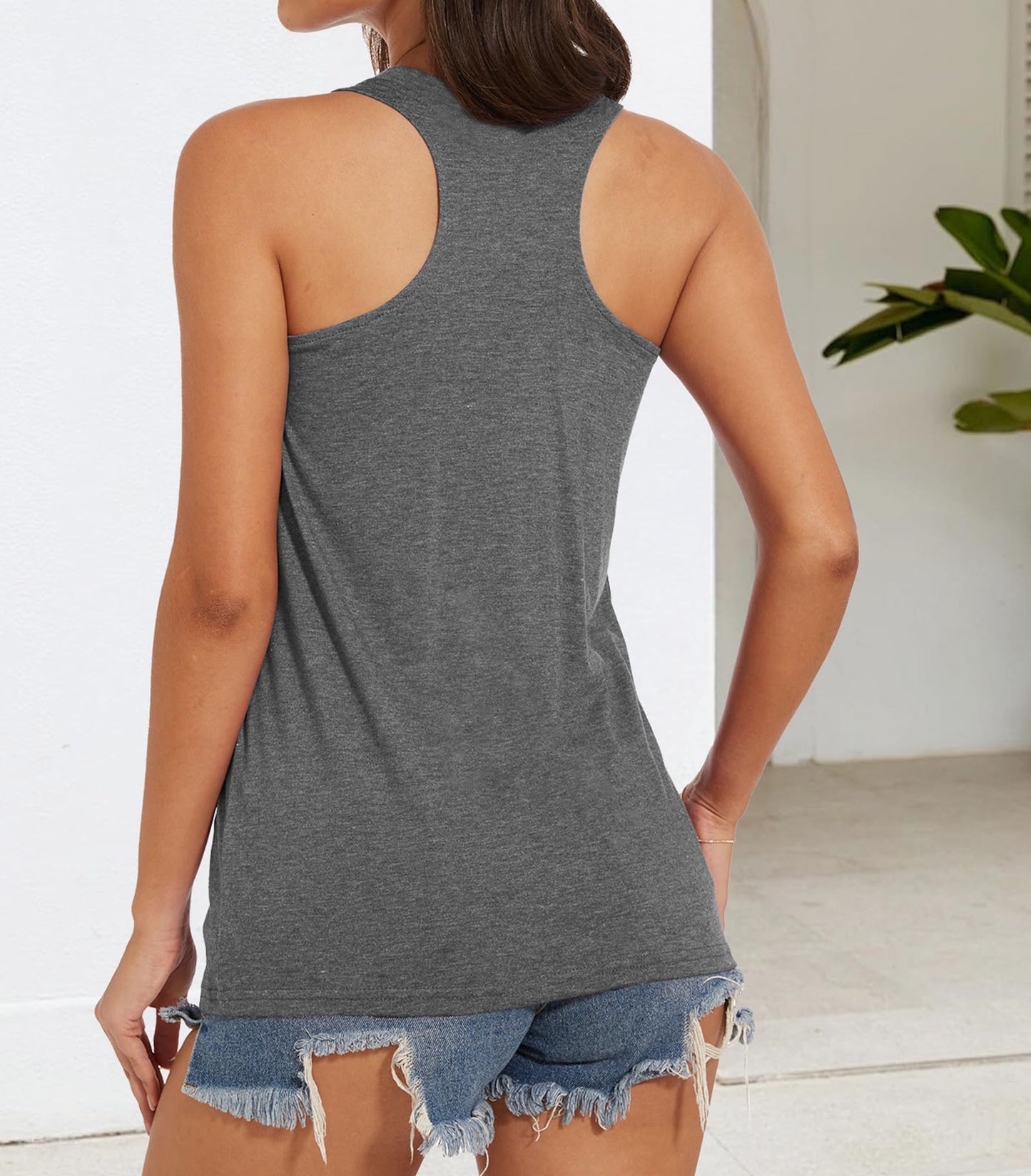 JILUVIN Tank Tops for Women Racerback Summer Sleeveless Casual Graphic Basic Top Shirts, Black Coconut Trees, L