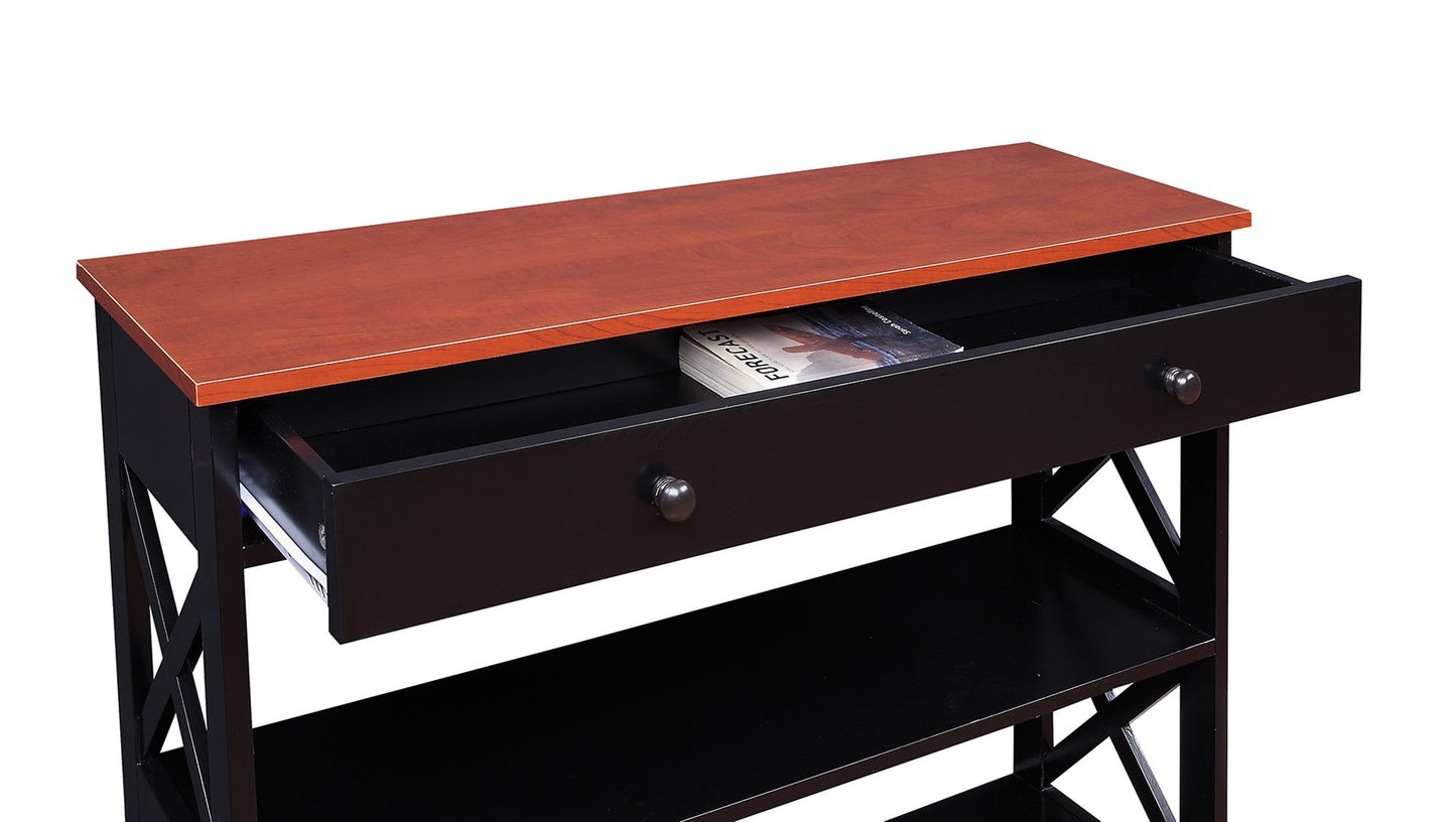 Convenience Concepts Oxford 1 Drawer Console Table with Shelves, Cherry/Black