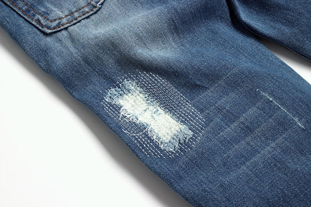 KIDSCOOL SPACE Baby Girl Boy Jean,D Ring Elastic Band Inside Ripped Denim Pants,Light Blue,12-18 Months