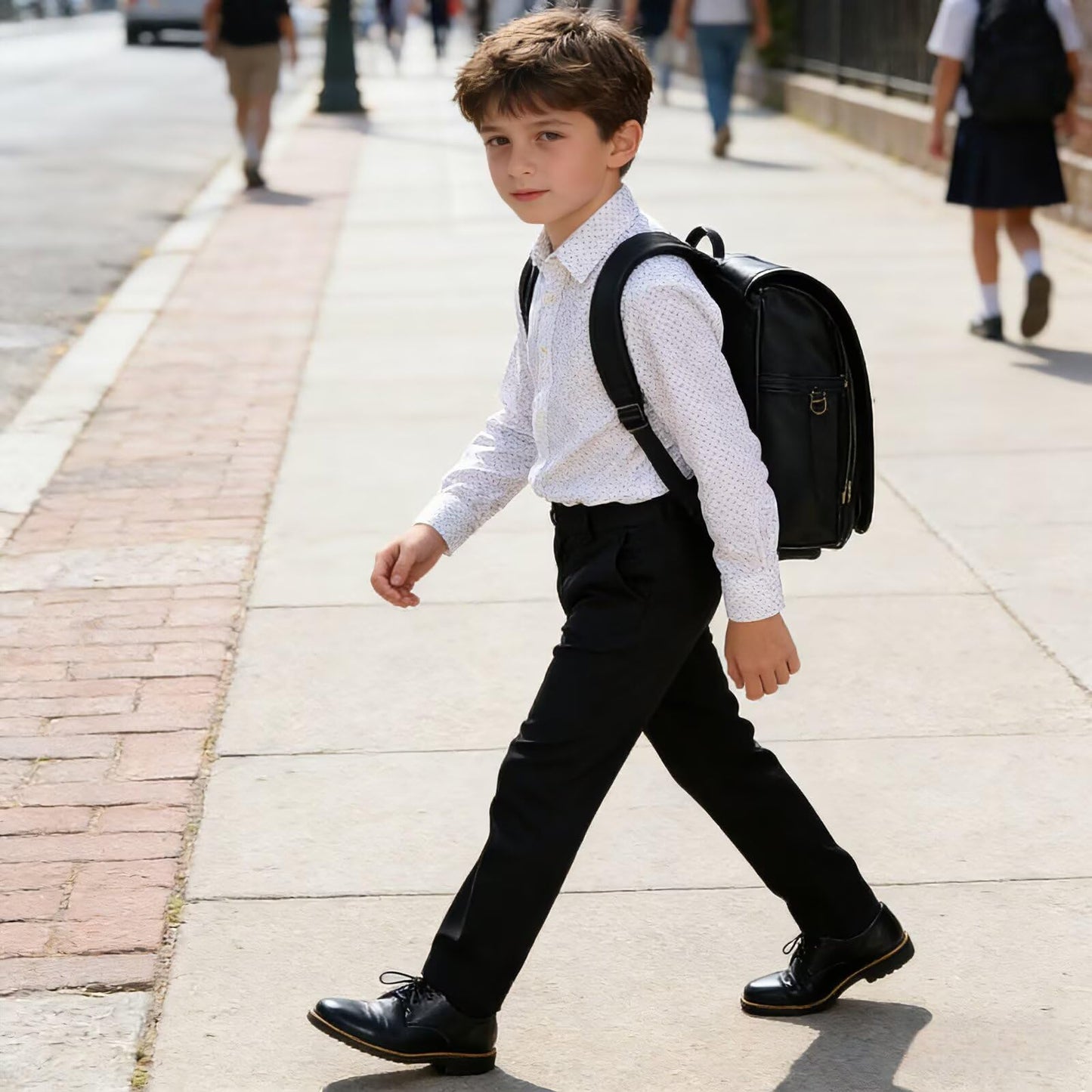 Boys Coffee Pants School Uniforms Pants Flat Front Adjustable Waist Slacks Size 12
