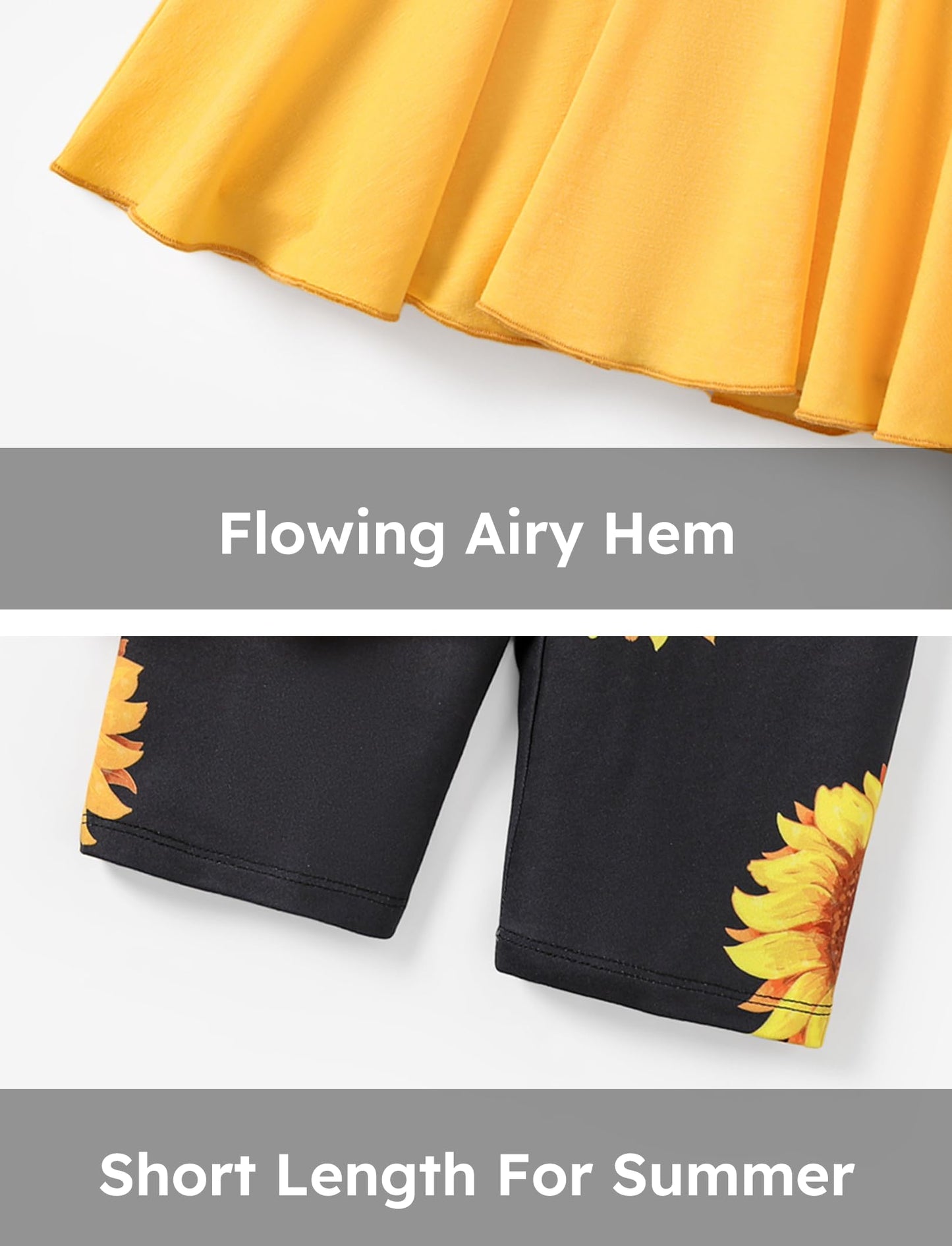 PATPAT Little Girls Clothes Yellow Sunflower Pleated Hem Design Sleeveless Dress Top and Allover Floral Print Short Set Girls Outfits 3T 4T