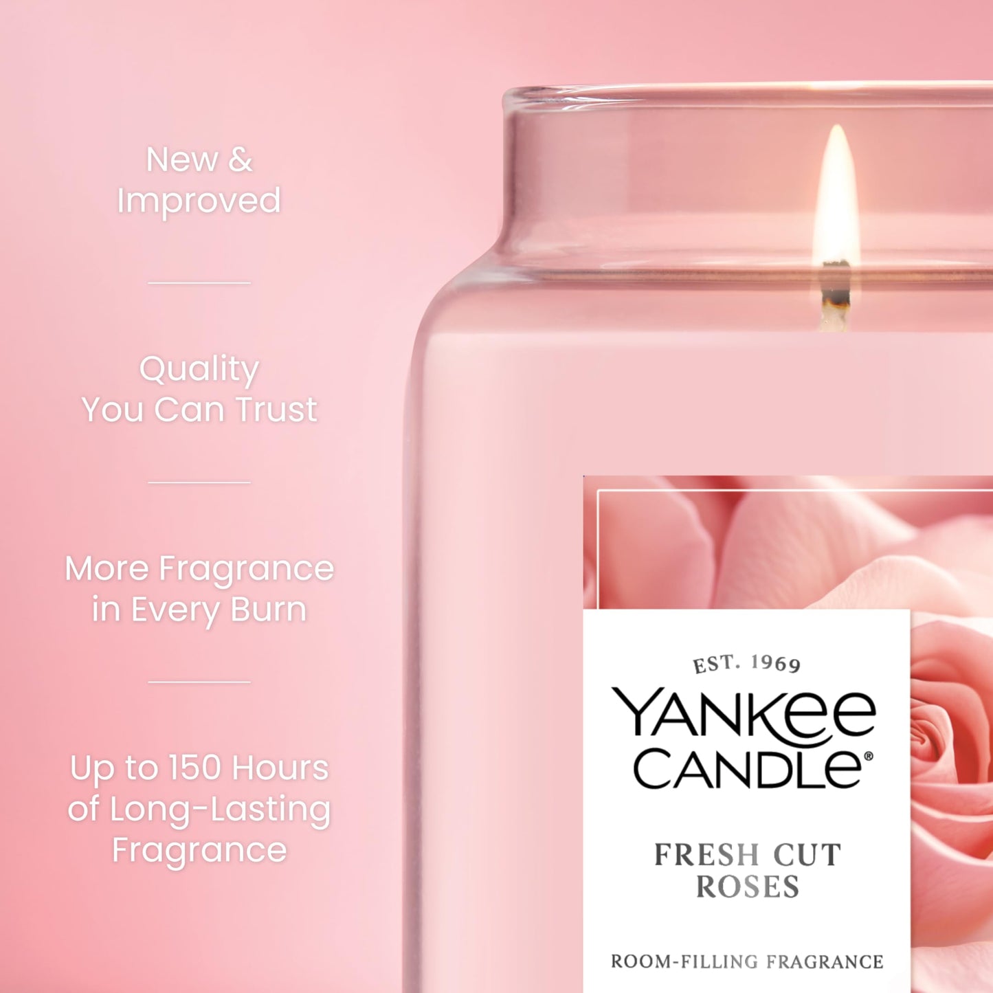 Yankee Candle Fresh Cut Roses, Scented Candle, 22oz Large Jar with up to 150 Hour Burn Time, Giftable