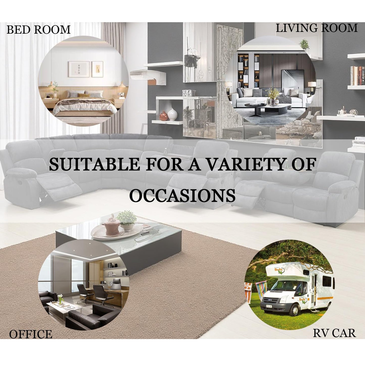Dekmxas Living Room Furniture Sets, Recliner Sectional Sofa with Cup Holders, Grey Corduroy Reclining Sectional Sofa Set with Drop-Down Table, Storage Console for Living Room, Bedroom, Apartment