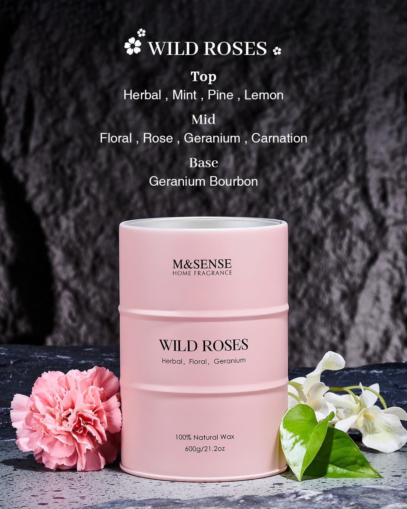 M&SENSE Wild Rose Large Natural Scented Candle, 120 Hours Long Lasting Soy Candles 21.2oz, Stress Relief Luxury Aromatherapy Candles for Women, Romantic Candle Valentines Day Gifts for Her