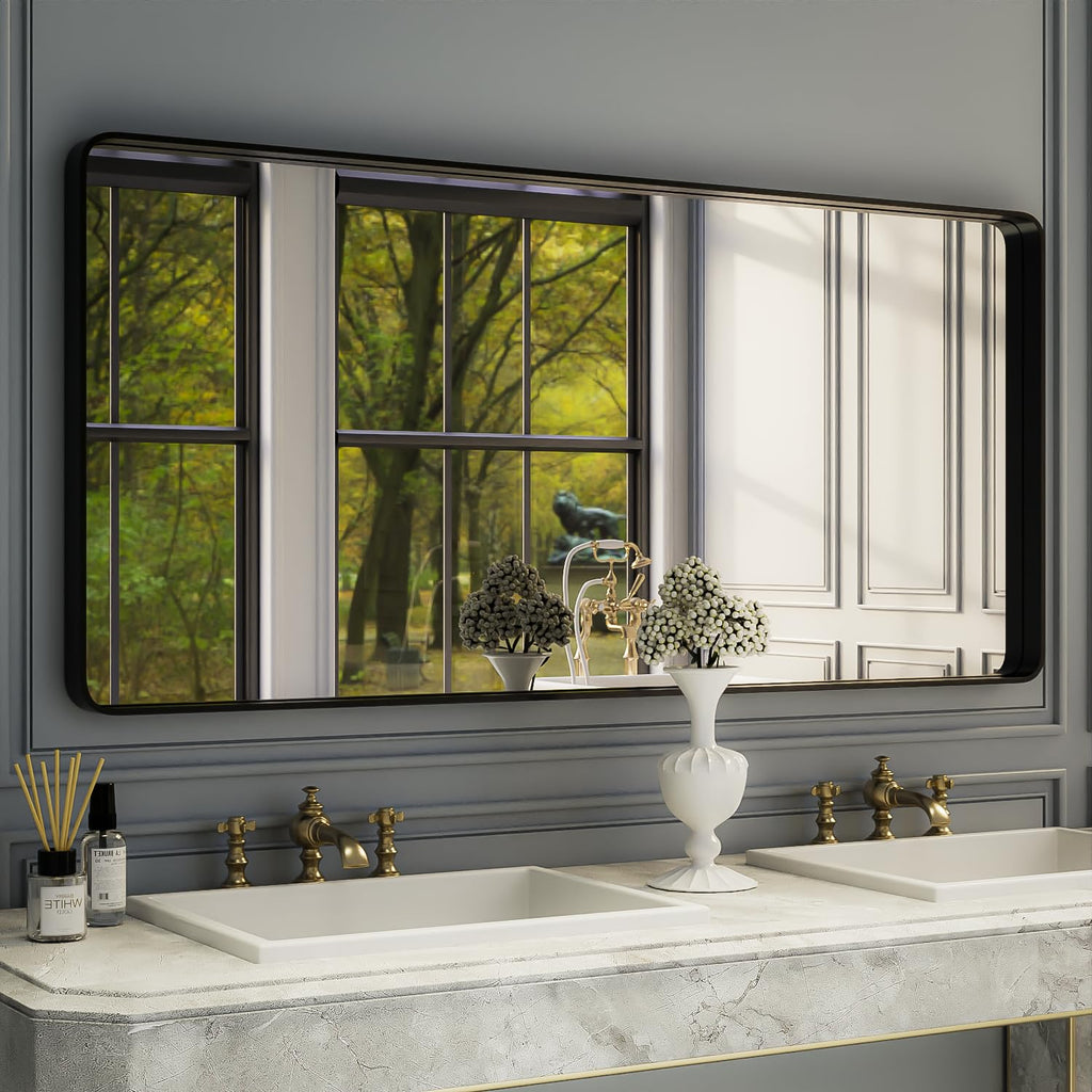 ISKM Large Black Matte Mirror for Bathroom 60