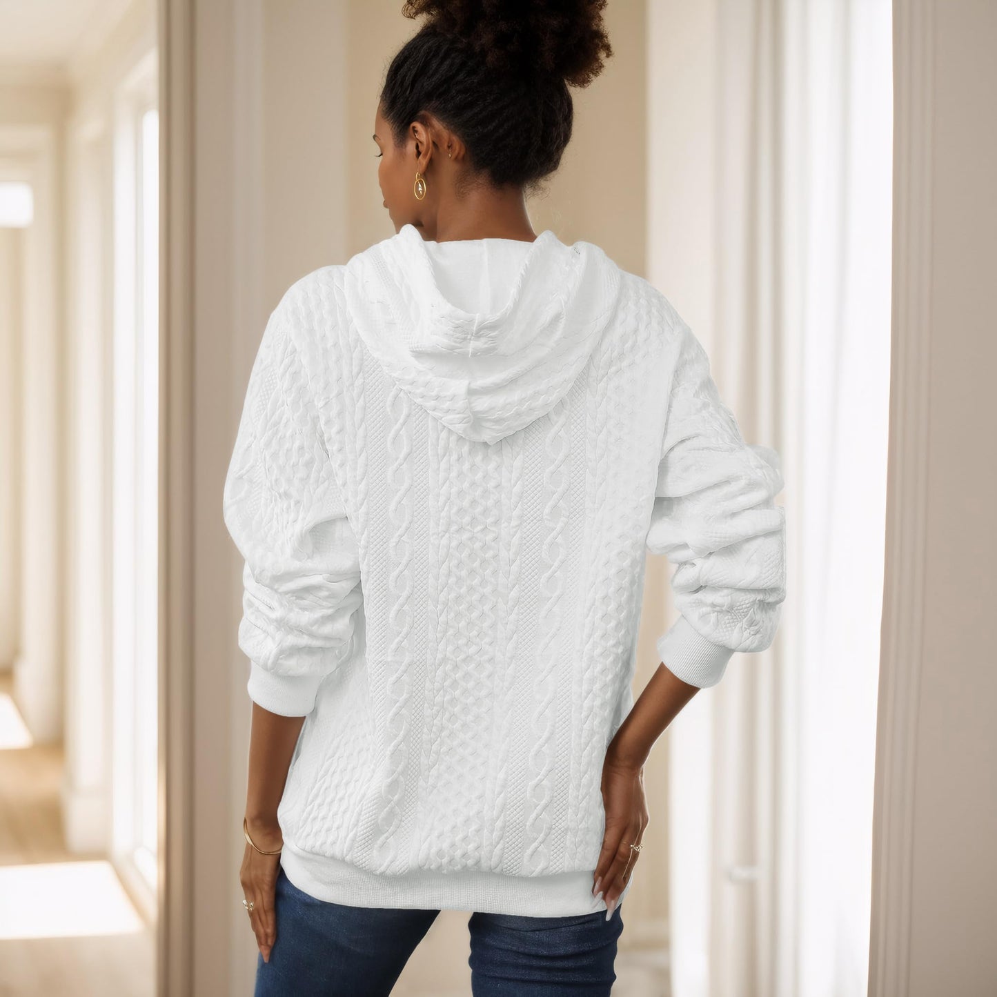 YeGine Womens Hoodies Oversized Hooded Sweatshirt Casual Long Sleeve Drawstring Pullover Tops White L